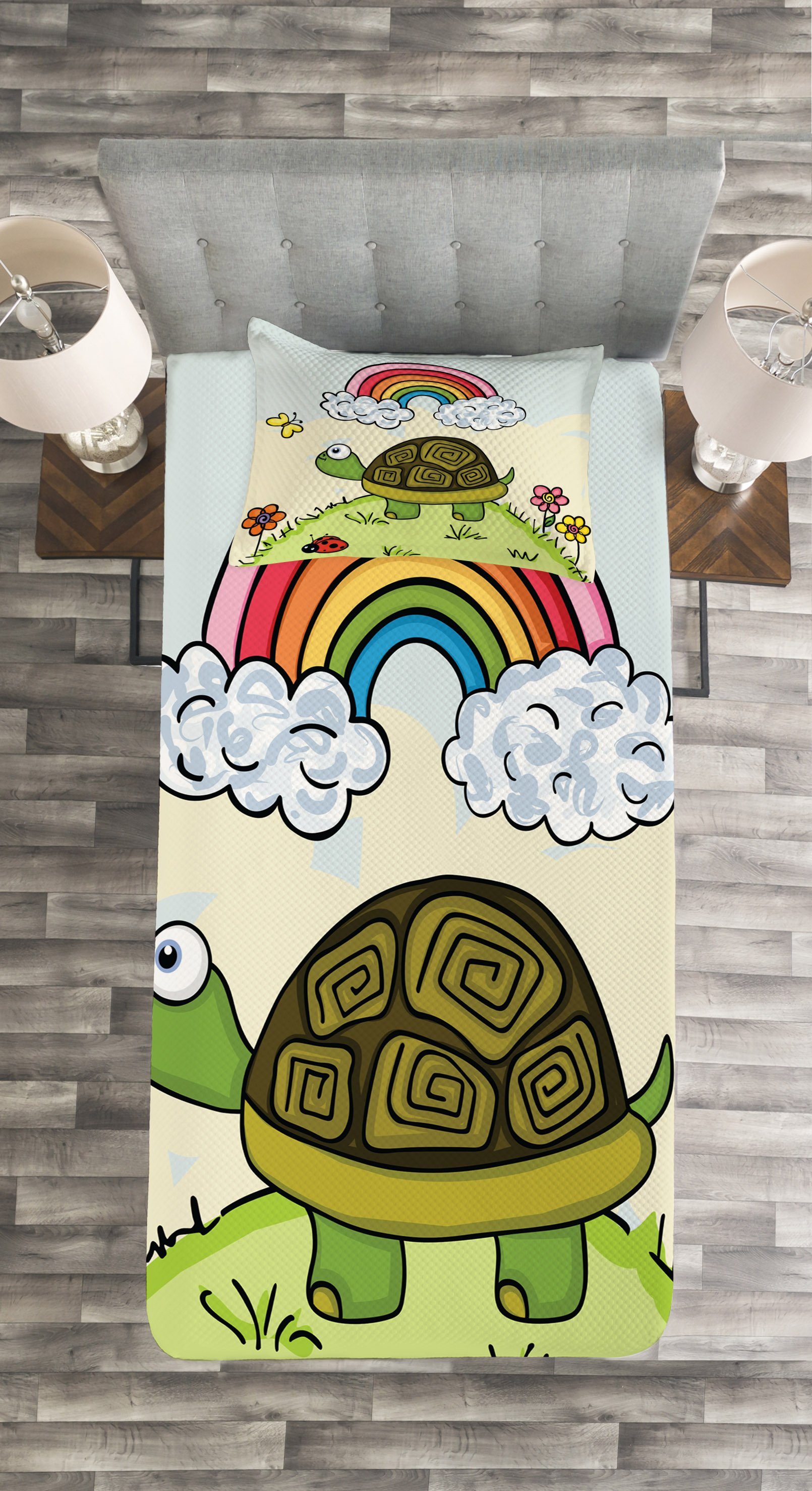 Schildkröte Abakuhaus, Waschbar, Tagesdecke Set Natur Kissenbezügen Cartoon mit Hügel