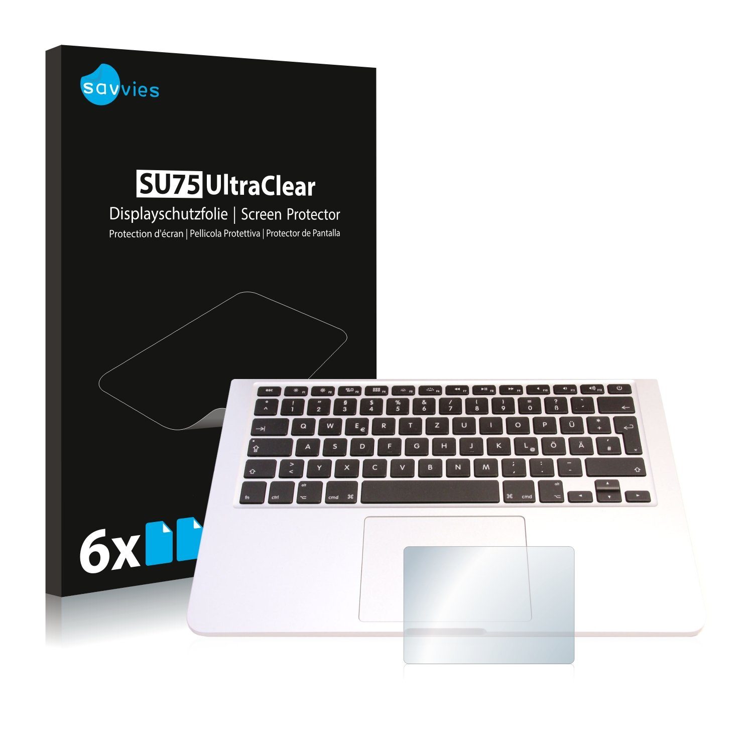 Savvies Displayschutzfolie Schutzfolie für Apple MacBook Pro 13.3" 2015 (Touch Trackpad), 6 Stück, Displayschutz Schutz Folie Klar Transparent