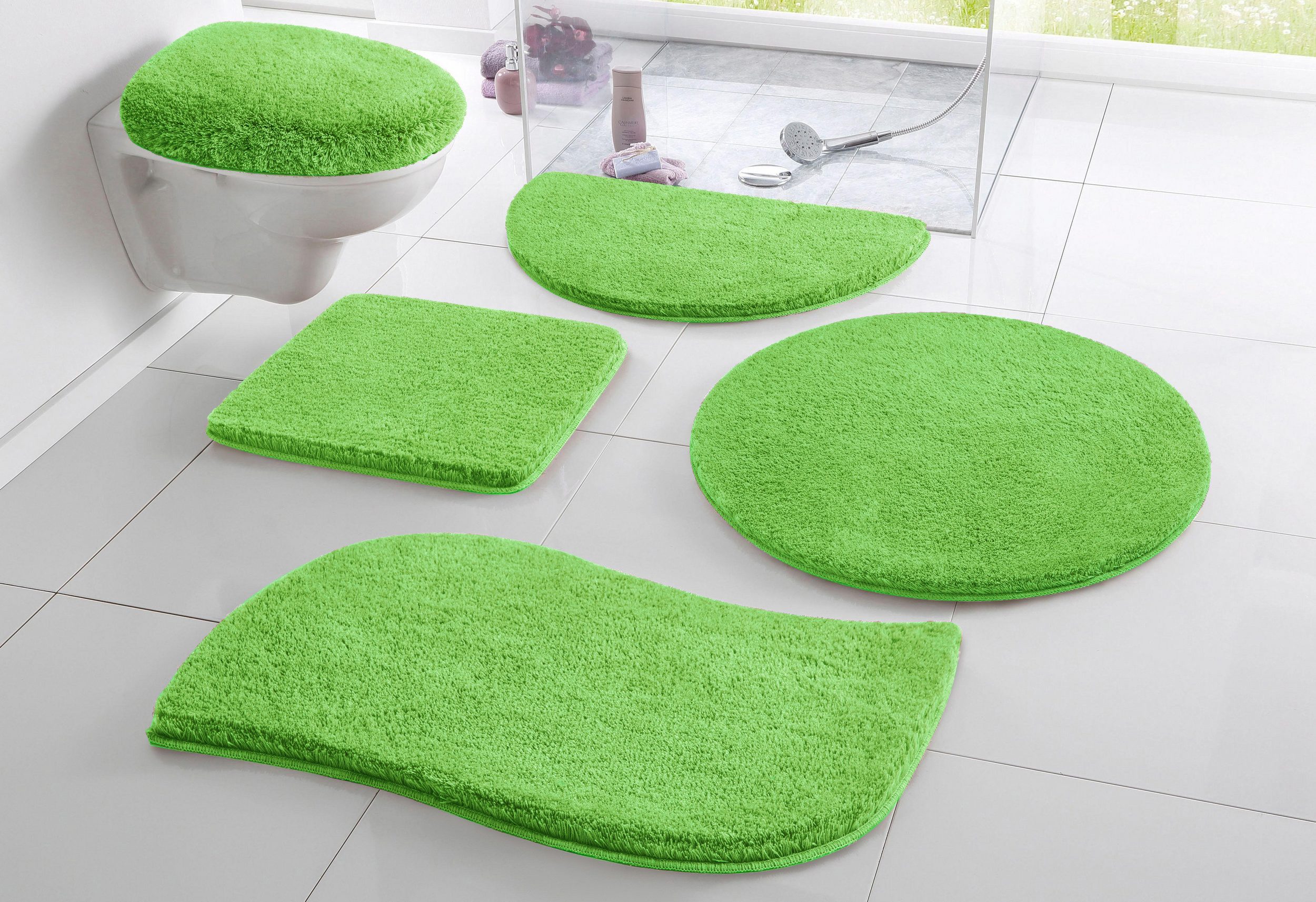 my home Badematte Merida, Badvorleger, Badezimmer Teppich, Höhe 32 mm, rutschhemmend beschichtet, fußbodenheizungsgeeignet, schnell trocknend, strapazierfähig, Kunstfaser, wellenförmig, Badteppich, Uni Farben, rechteckig, rund & als 2-tlg. Set erhältlich