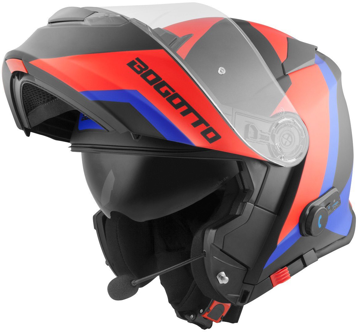 Bogotto Motorradhelm V271 BT Zabu Bluetooth Klapphelm, vorbereitet für Kommunikationssystem,integriertes Kommunikationss