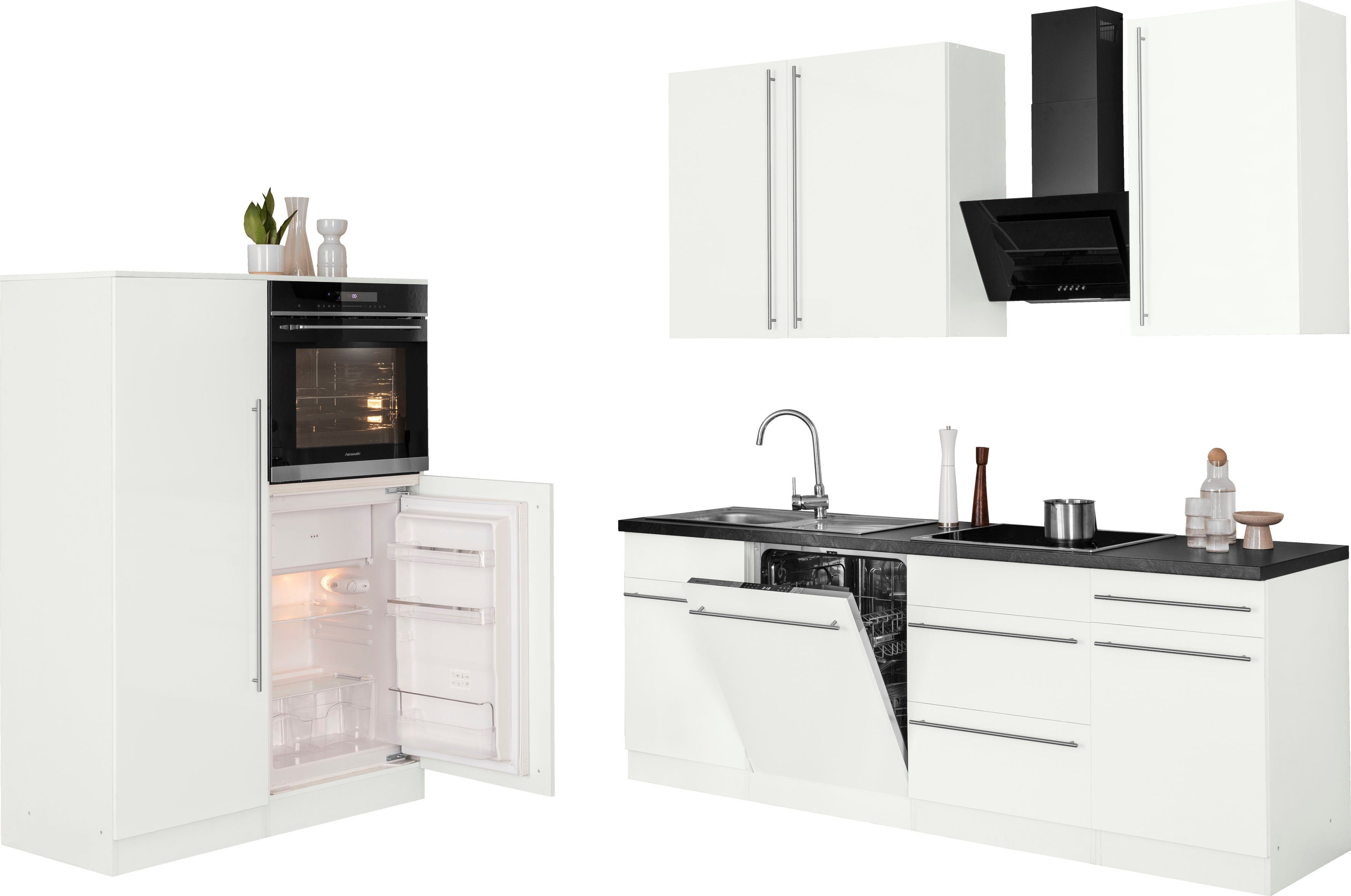 wiho Küchen Küche weiß mit weiß Chicago, Hanseatic-E-Geräten, kurze extra Breite | 330 Hochglanz cm, Lieferzeit