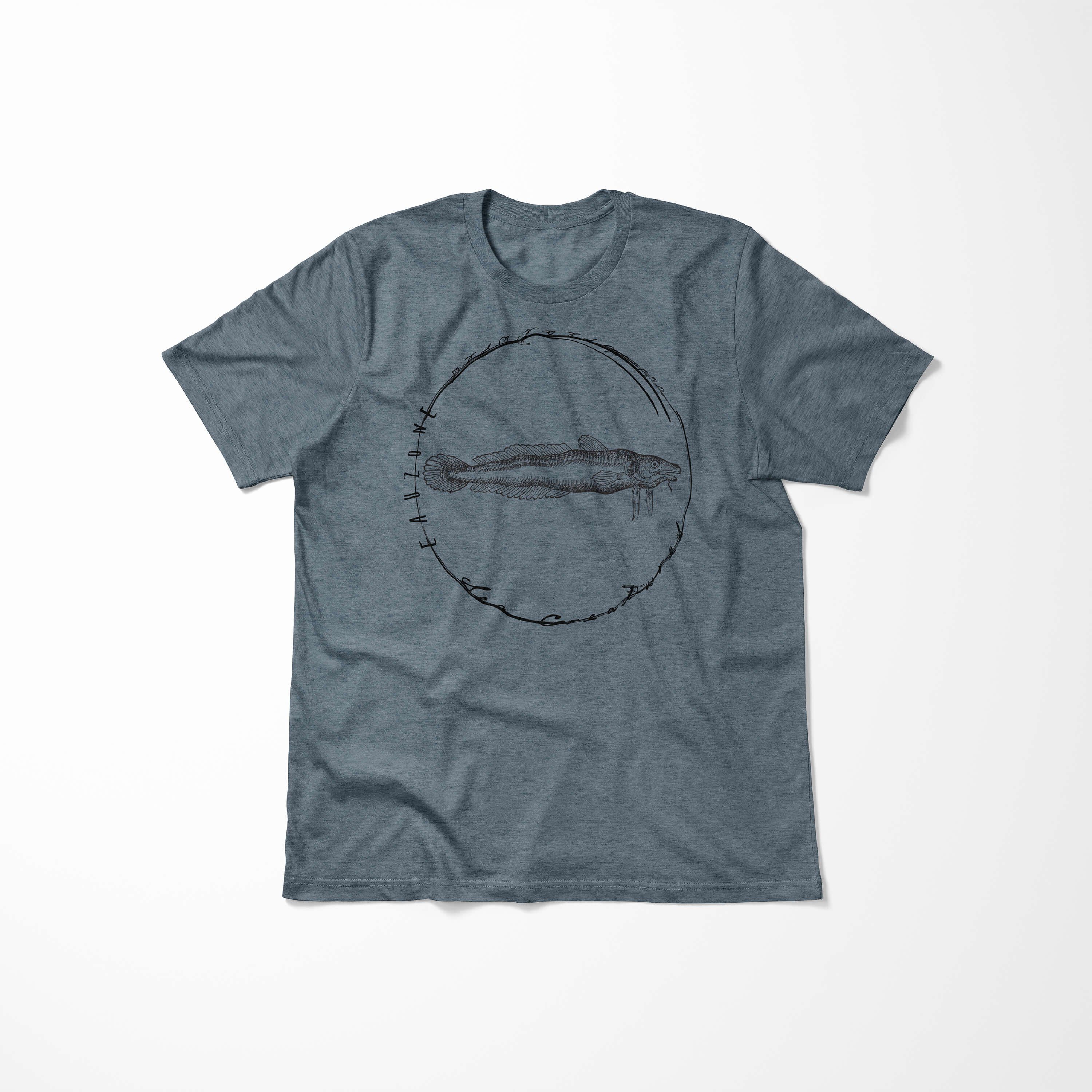Sinus Sea T-Shirt Sea Indigo Struktur Schnitt T-Shirt 034 Creatures, sportlicher Art feine und Tiefsee / Serie: - Fische
