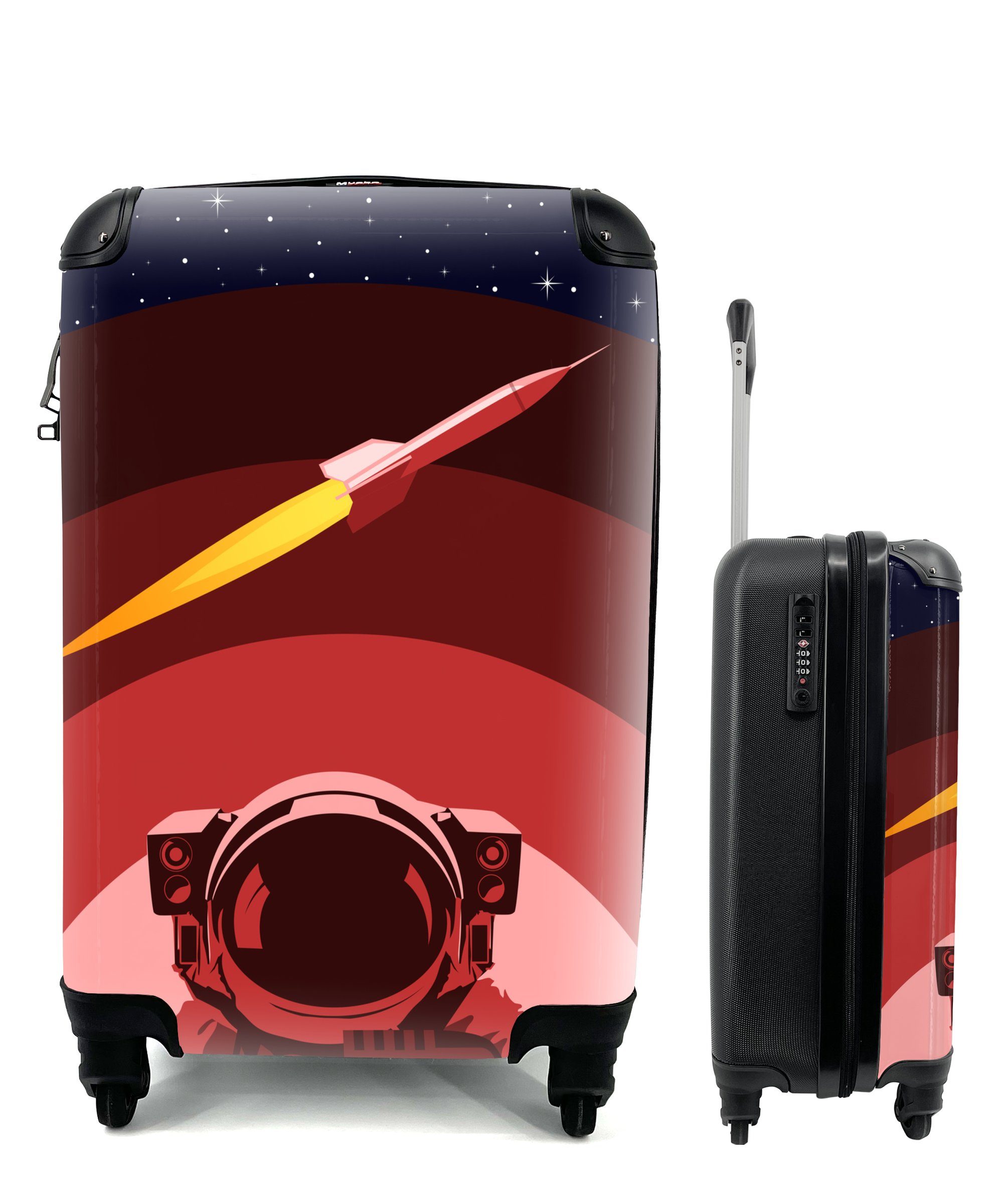 MuchoWow Handgepäckkoffer Astronaut - Sterne - Rakete, 4 Rollen, Reisetasche mit rollen, Handgepäck für Ferien, Trolley, Reisekoffer