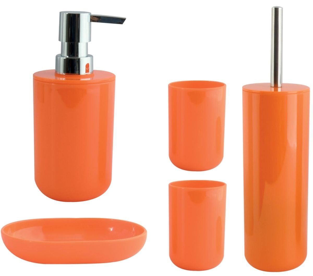 MSV Badaccessoires-Sets INAGUA, Basic Zubehör-Set, PS, in vielen knallig-bunten Farben erhältlich, 5 tlg., bestehend aus: WC-Bürste, Seifenspender, 2x Zahnputzbecher, Seifenschale