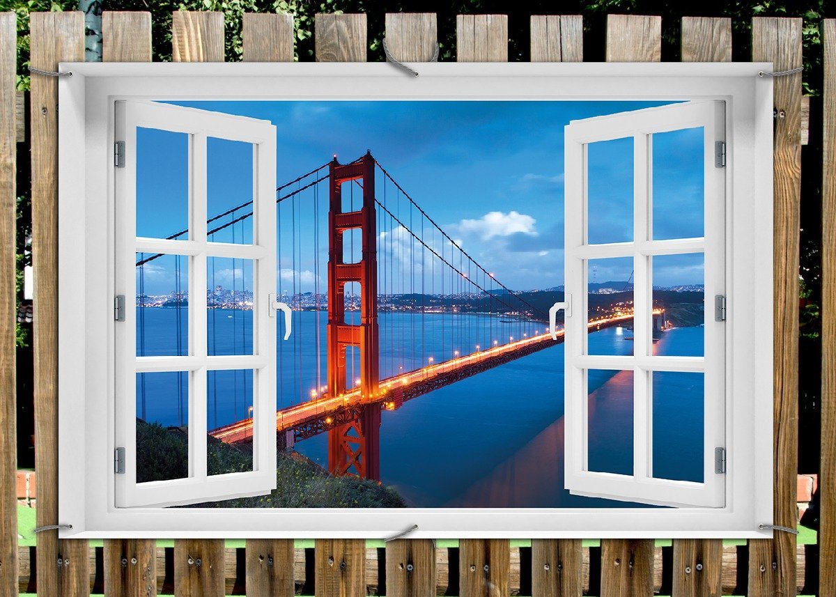 Thumbnail - Wallario Sichtschutzzaunmatten Golden Gate Bridge in San Francisco USA, mit Fenster-Illusion
