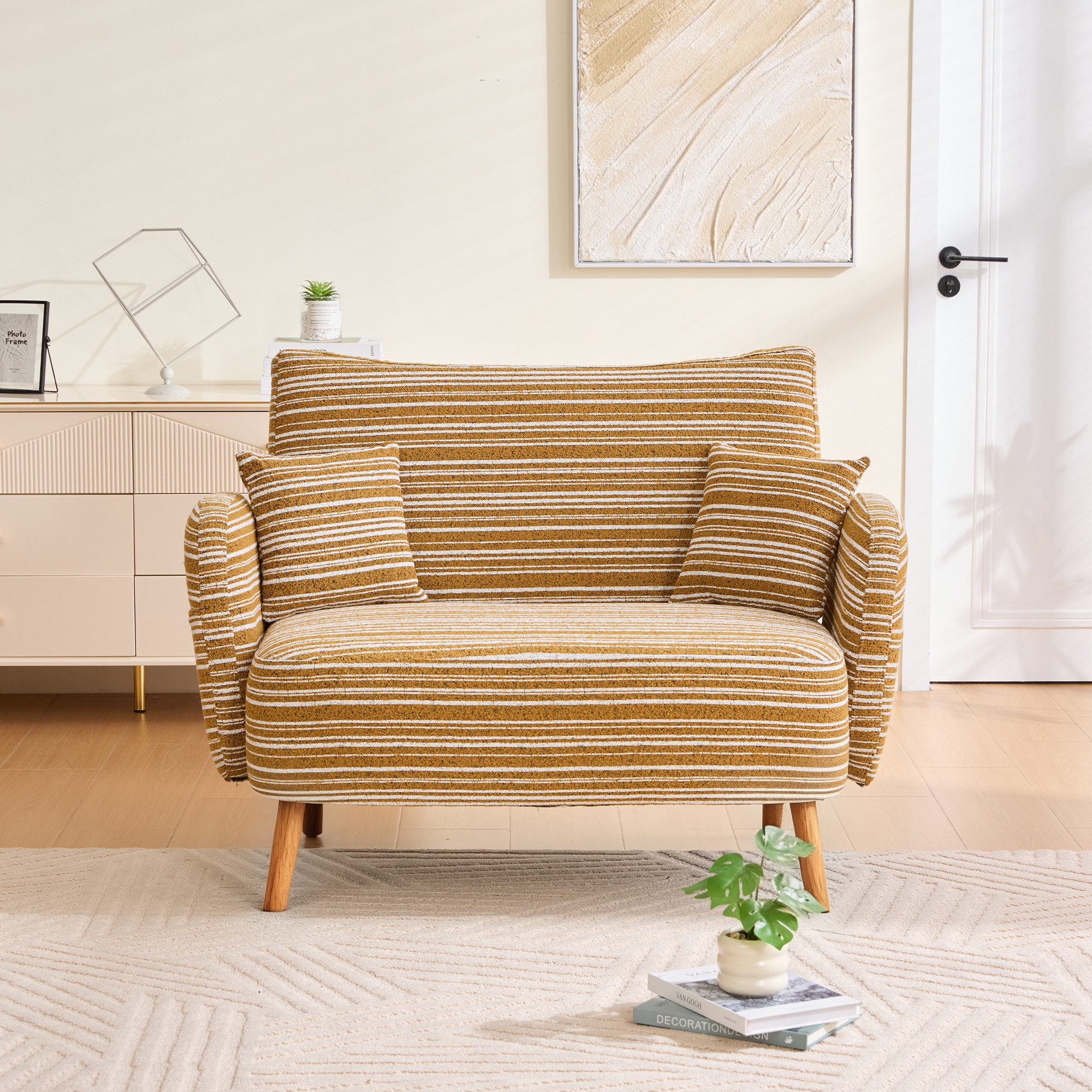 MODFU Sofa 2-Sitzer-Loungesessel mit Armlehnenkissen, breiten Armlehnen & praktischer Seitentasche, Relaxsessel Fernsehsessel