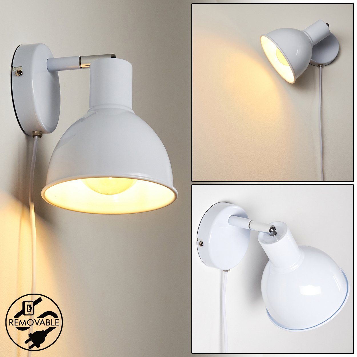 Weiß, Metall Wandleuchte Lampenschirm, E27, mit verstellbarer Ausschalter aus Leuchtmittel, und Wandlampe ohne & hofstein in chrom Retro-Design »Bier« An-