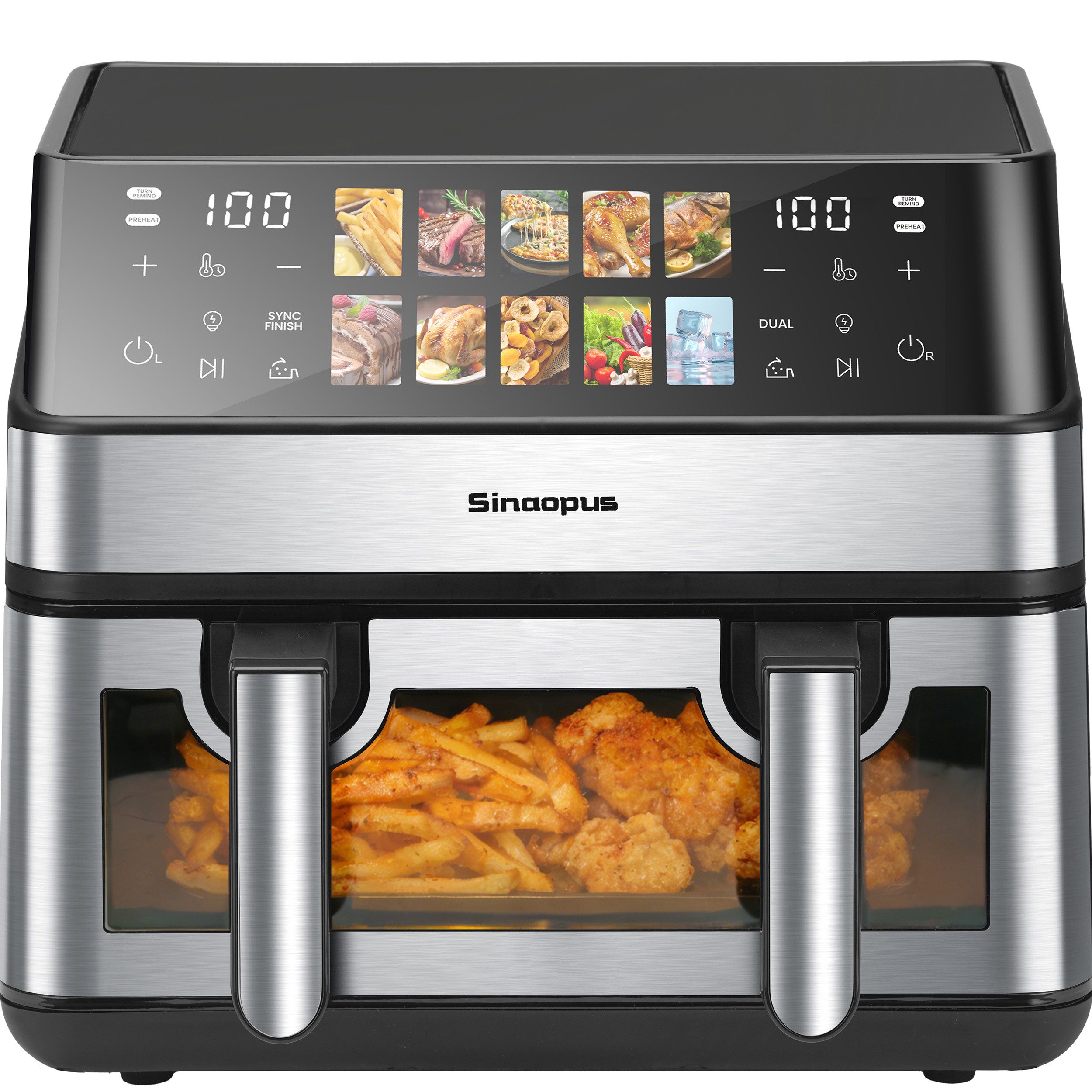 Heißluftfritteuse 9L, 2000W Dual Airfryer mit 2×4,5L Körben, Sichtfenster & 10 Programmen