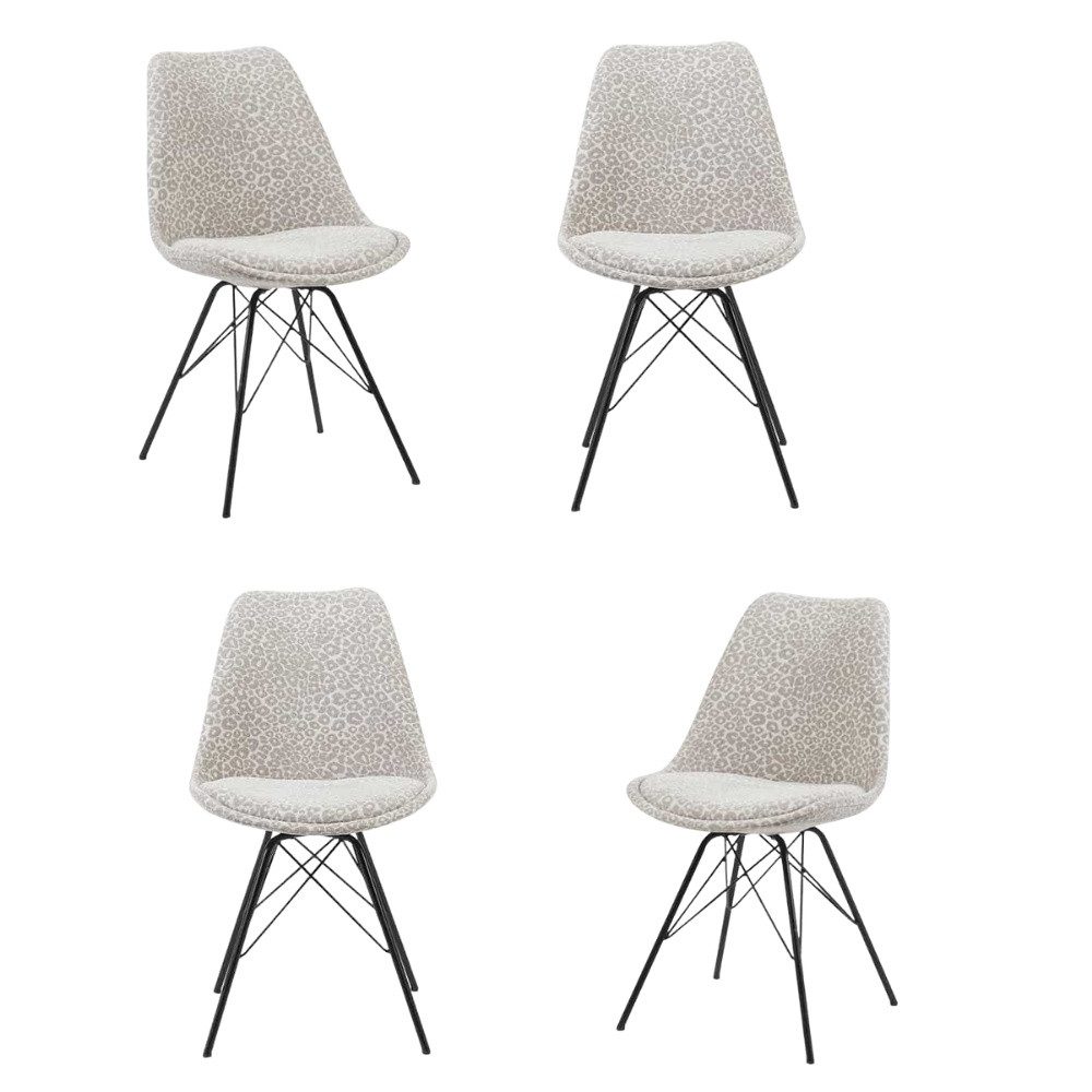 LebensWohnArt Stuhl 4er Set Design-Klassiker Stuhl NORWAY beige-grau Leopard-Muster