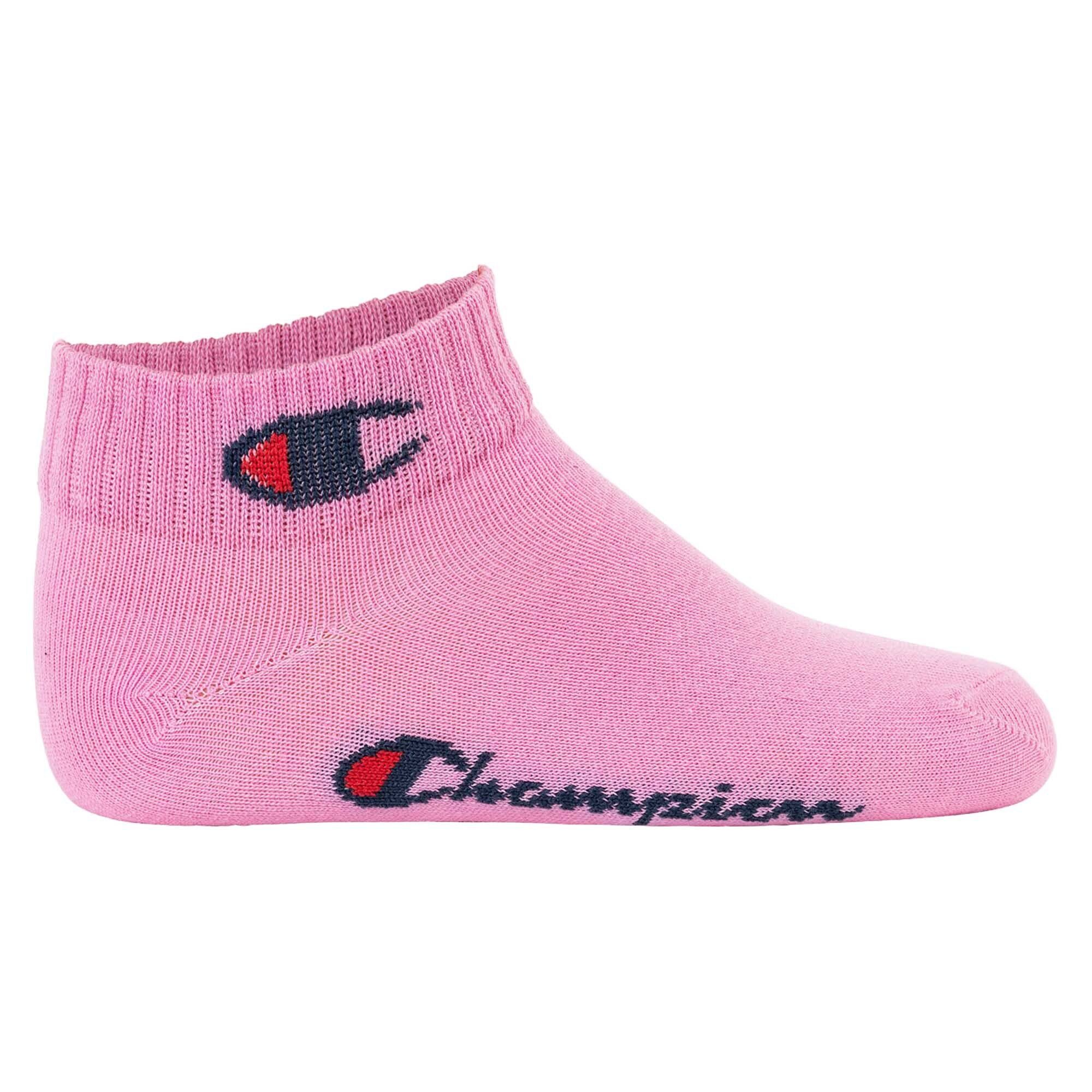 Champion Freizeitsocken Kinder Socken, einfarbig Logo, 3er - Pack Quarter, Pink/Weiß/Blau