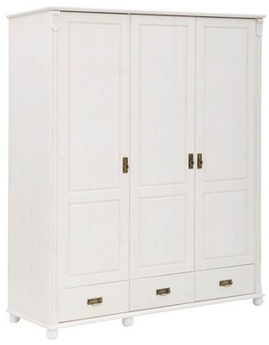 Lüttenhütt Drehtürenschrank "Aimo", Kinderkleiderschrank, 3 türig, Landhausstil, Kassetten aus Massivholz; FSC®-Holz, Messinggriffe, Schubladen, stabile Qualität