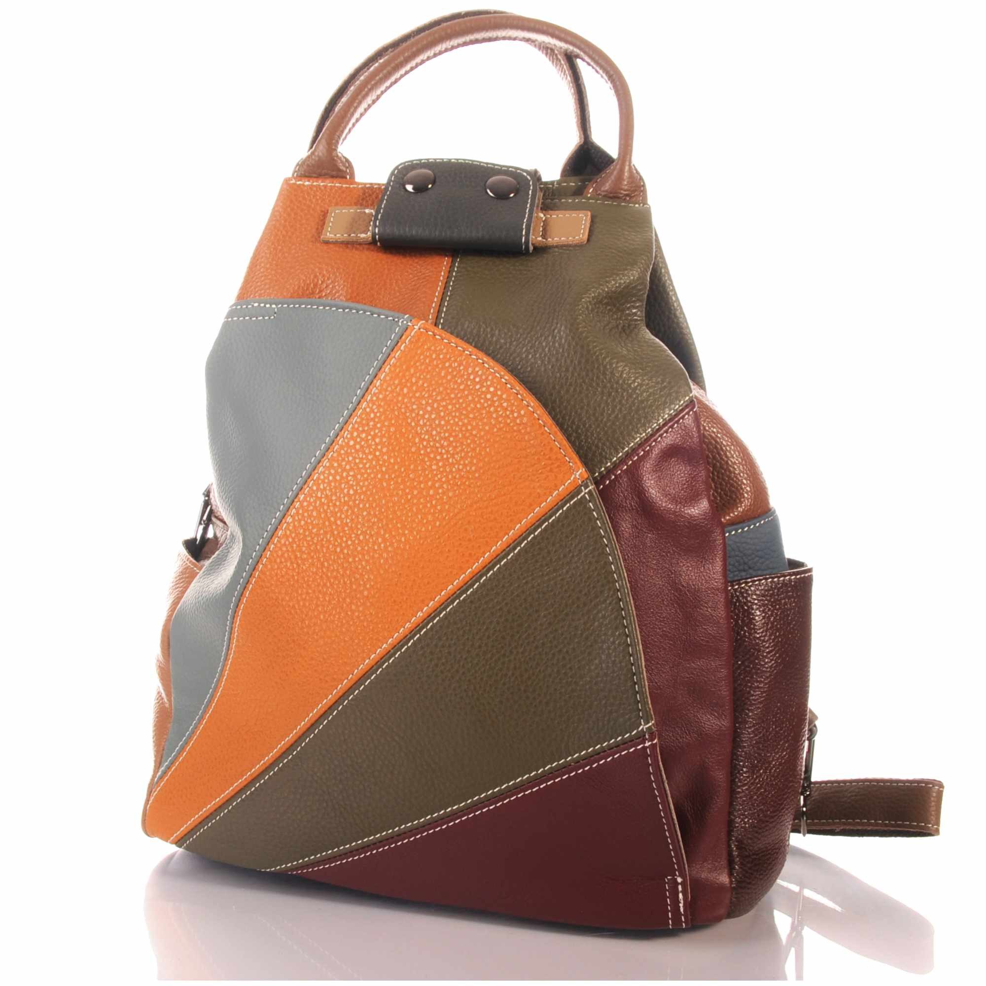 Henkeltasche Patchwork Leder Damen Rucksack Echtleder Cityrucksack Freizeit Backpac