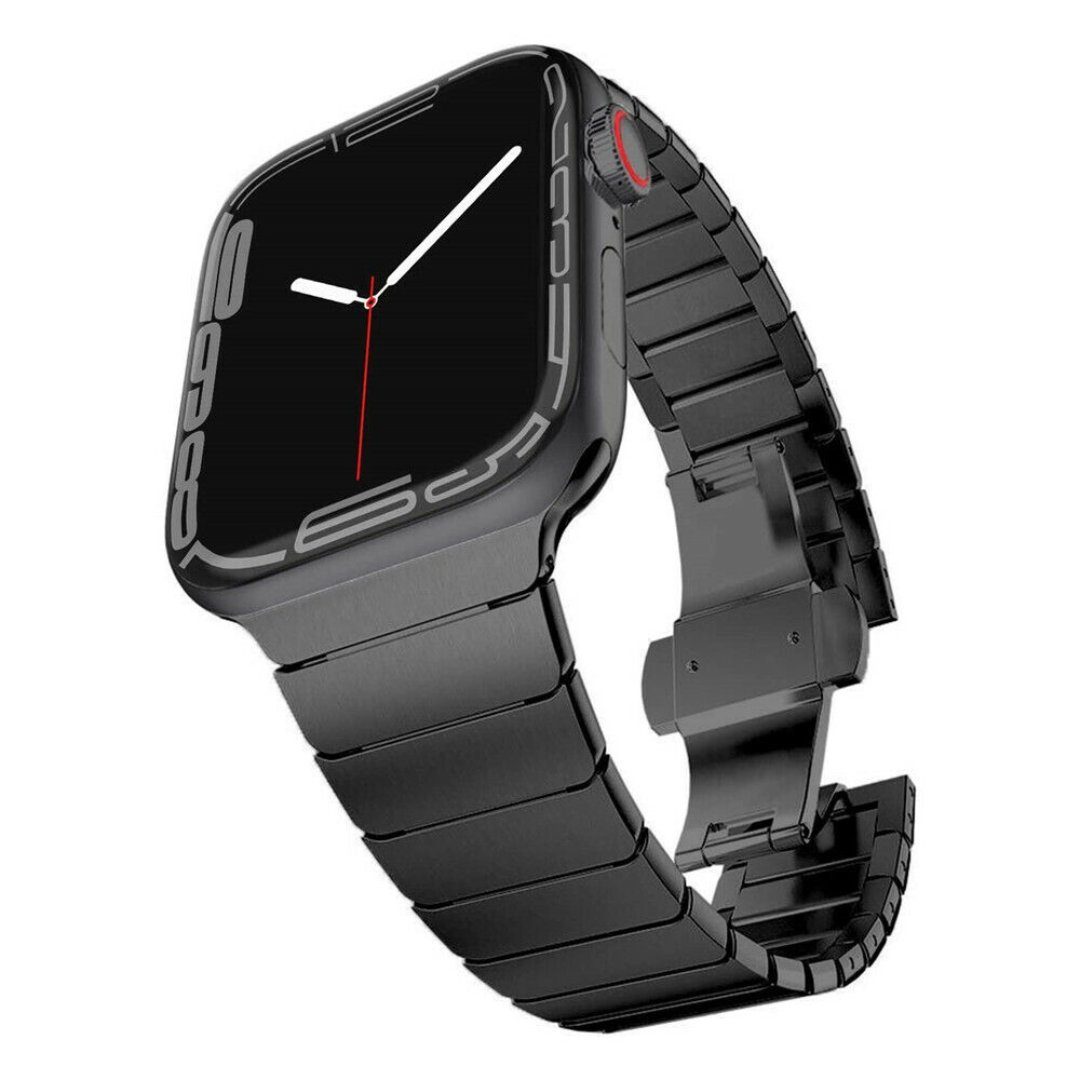 SmartUP Uhrenarmband Armband für Apple Watch Series 1/2/3/4/5/6/7/8 SE Edelstahl, Faltschließe, Business Look, rostfreier Edelstahl Schwarz