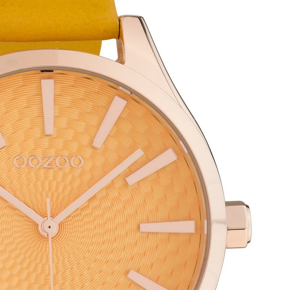 OOZOO Quarzuhr Oozoo Damen Armbanduhr OOZOO Timepieces, Damenuhr rund, groß  (ca. 42mm), Lederarmband gelb, Fashion