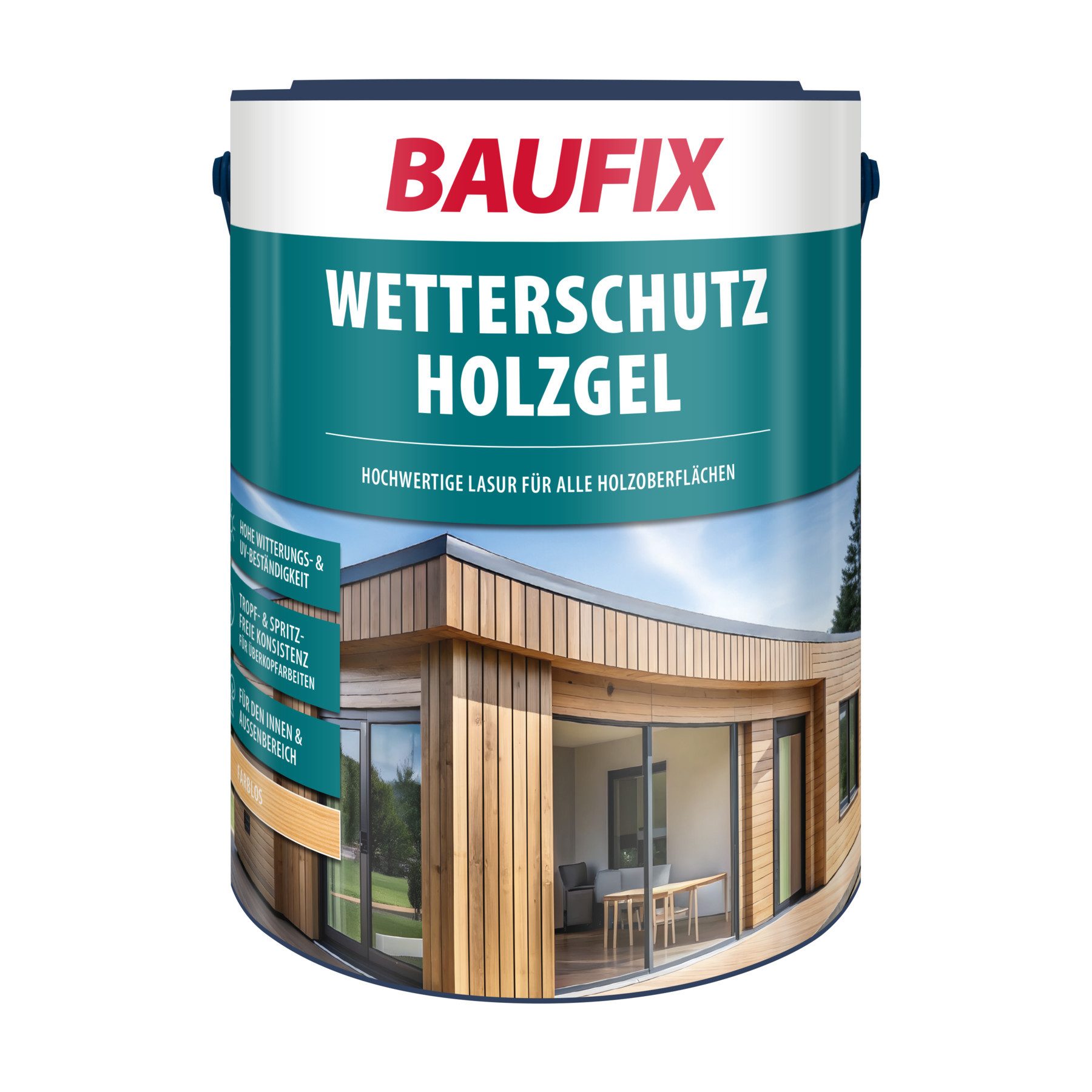 Baufix Holzschutzlasur Wetterschutz-Holzgel seidenglänzend, 5 Liter für ca. 50 m², für Zäune, Pergolen, Holztore, Ställe, Scheunen & Verschalungen