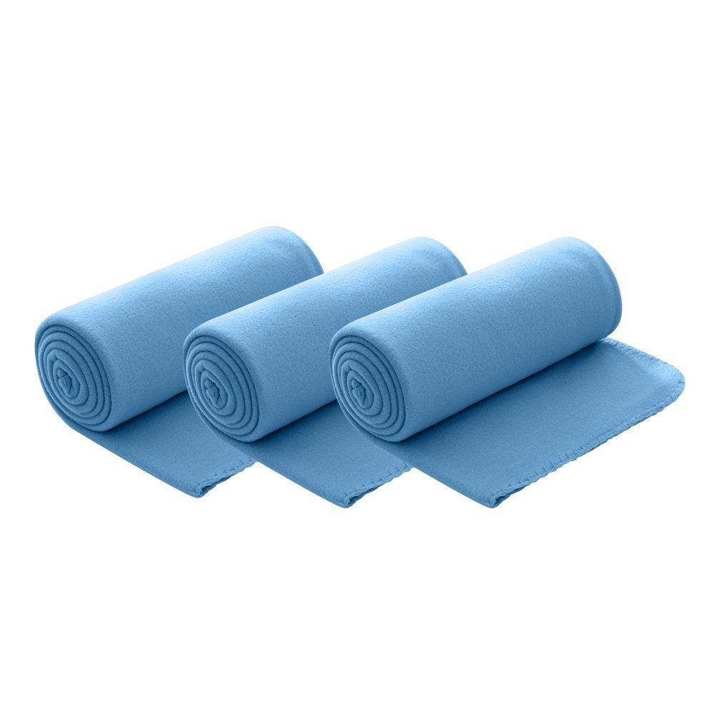 Wohndecke Polar-Fleece, wometo, (3er Set Fleecedecken) mit Kettel-Einfassung & Anti-Pilling blau | Fleecedecken