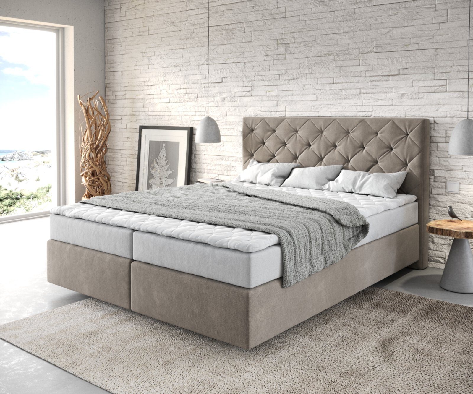 DELIFE Boxspringbett Dream-Great, Mikrofaser Beige 160x200 günstig online kaufen