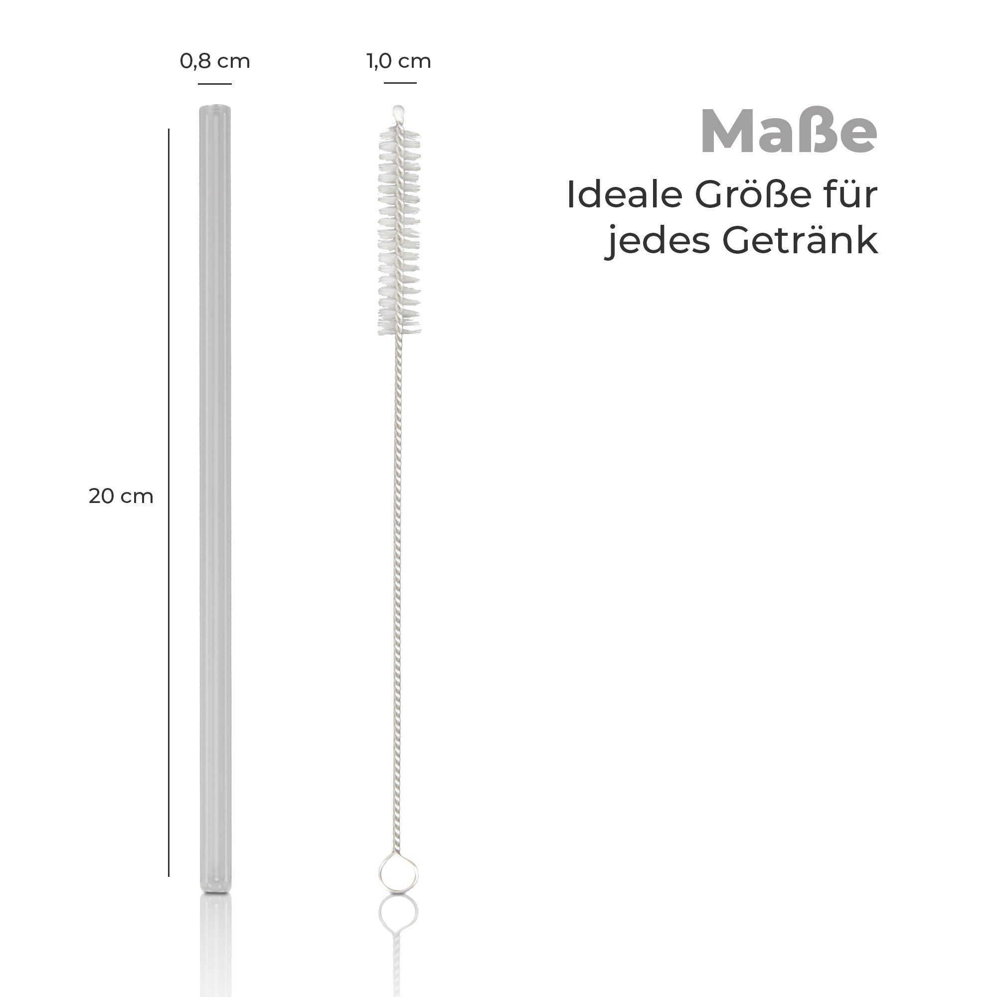 Bestlivings Trinkhalme verschiedene Sets, (5 teilig), Glashalm wiederverwendbar Glasstrohhalm 5 tlg. inkl. Bürste