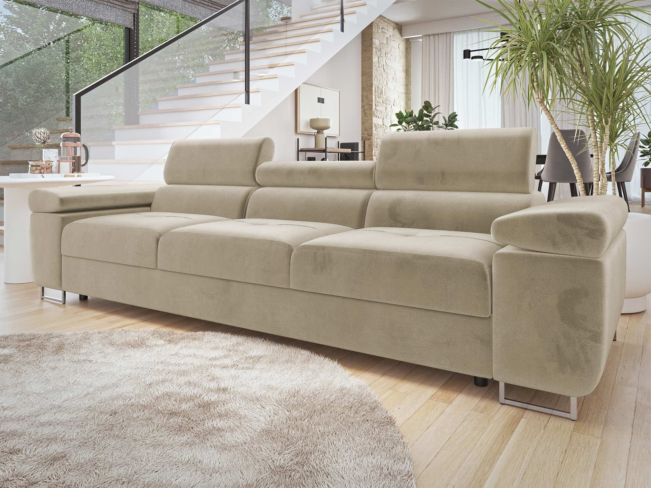 MIRJAN24 Sofa Torezio 3, Einstellbare Kopfstützen, 263x102x70-90 cm