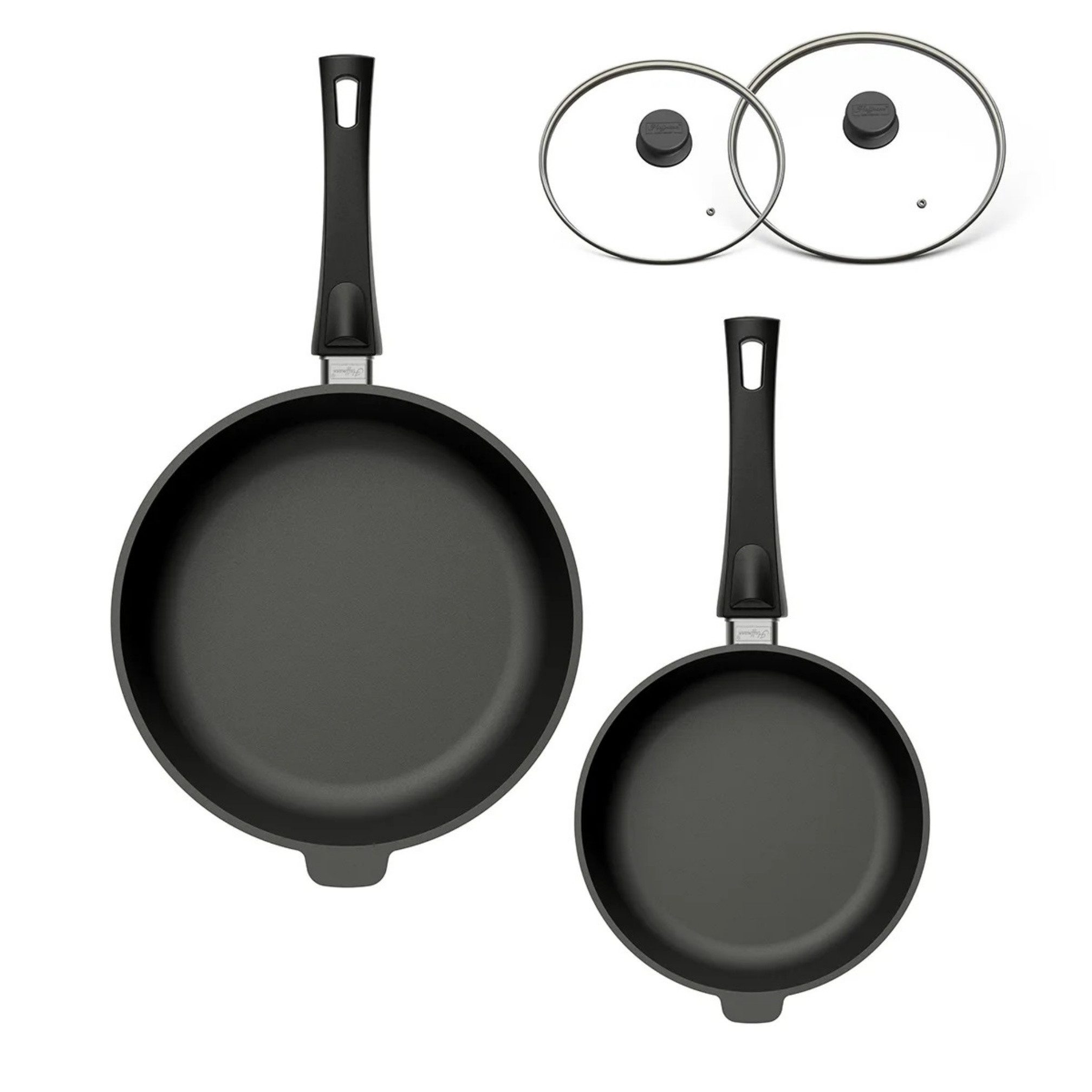 Hoffmann Germany Pfannen-Set STONIQ PFAS-frei Ø 24 & 28 cm hoher Rand mit Deckel – Made in Germany, Aluguss (Set, 4-tlg., 2x Hochrandpfanne (24 + 28 cm) + 2x Glasdeckel), abnehmbarer Griff, PFAS-frei, Induktion, 4-tlg.