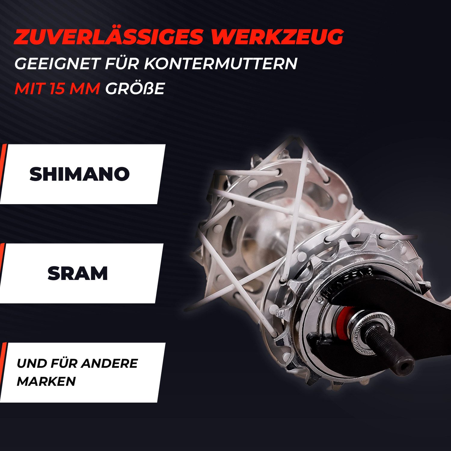 Optio Cylce Tretlagerschlüssel Optio Cycle Konusschlüssel 15 mm - Fahrrad Werkzeug Nabenlager