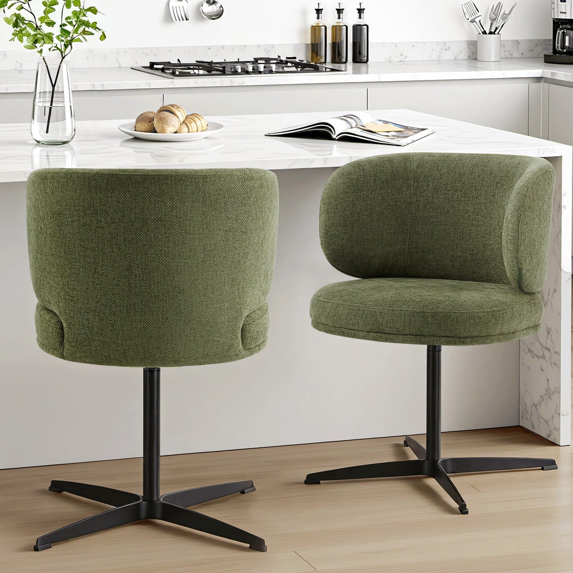 CHITA Polsterstuhl (Set, 2 St), Drehstuhl, Esszimmerstuhl, 360° drehbar, Chenille mit Metallgestell