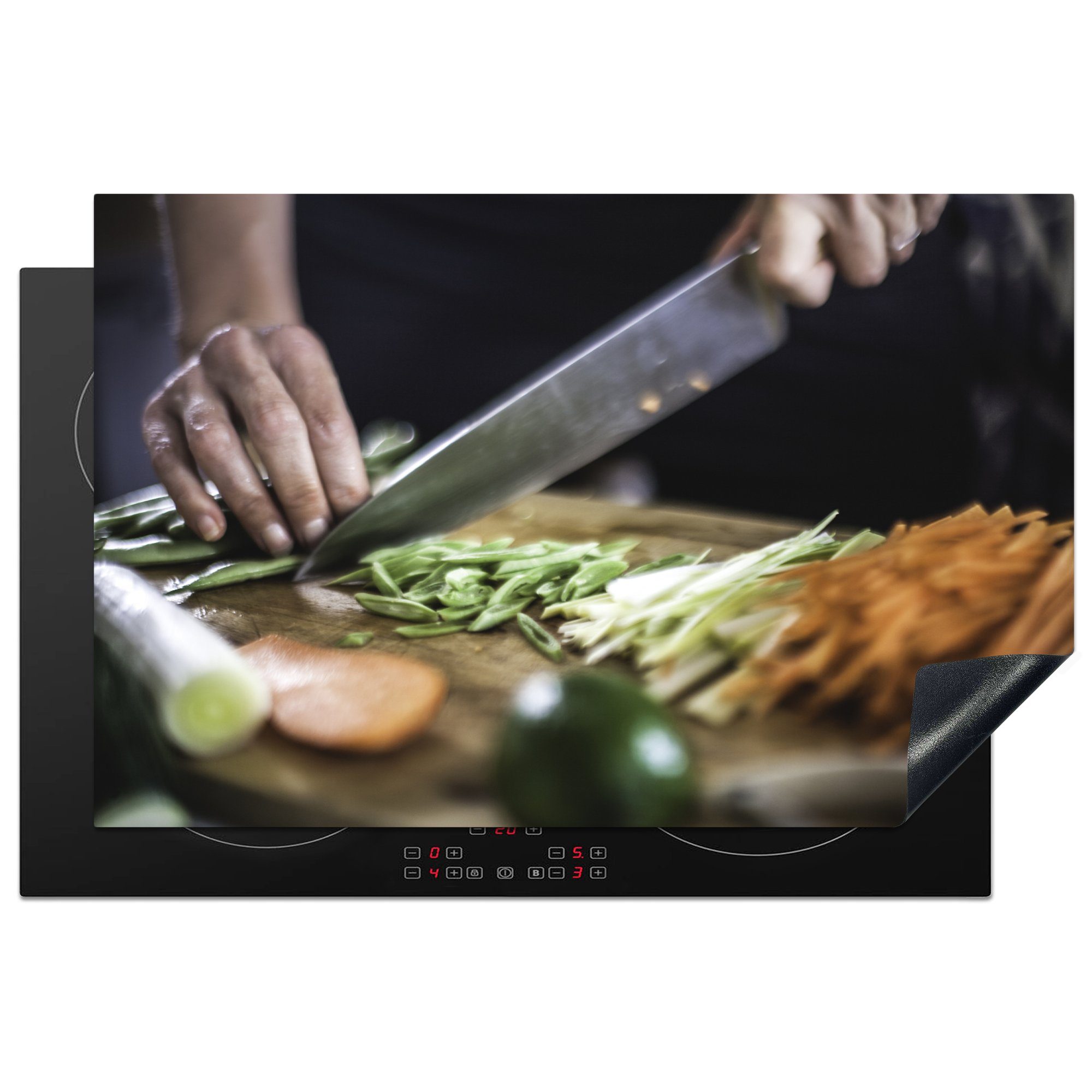 MuchoWow Herdblende-/Abdeckplatte Nahaufnahme von Gemüseschnitten aus der asiatischen Küche, Vinyl, (1 tlg), 81x52 cm, Induktionskochfeld Schutz für die küche, Ceranfeldabdeckung