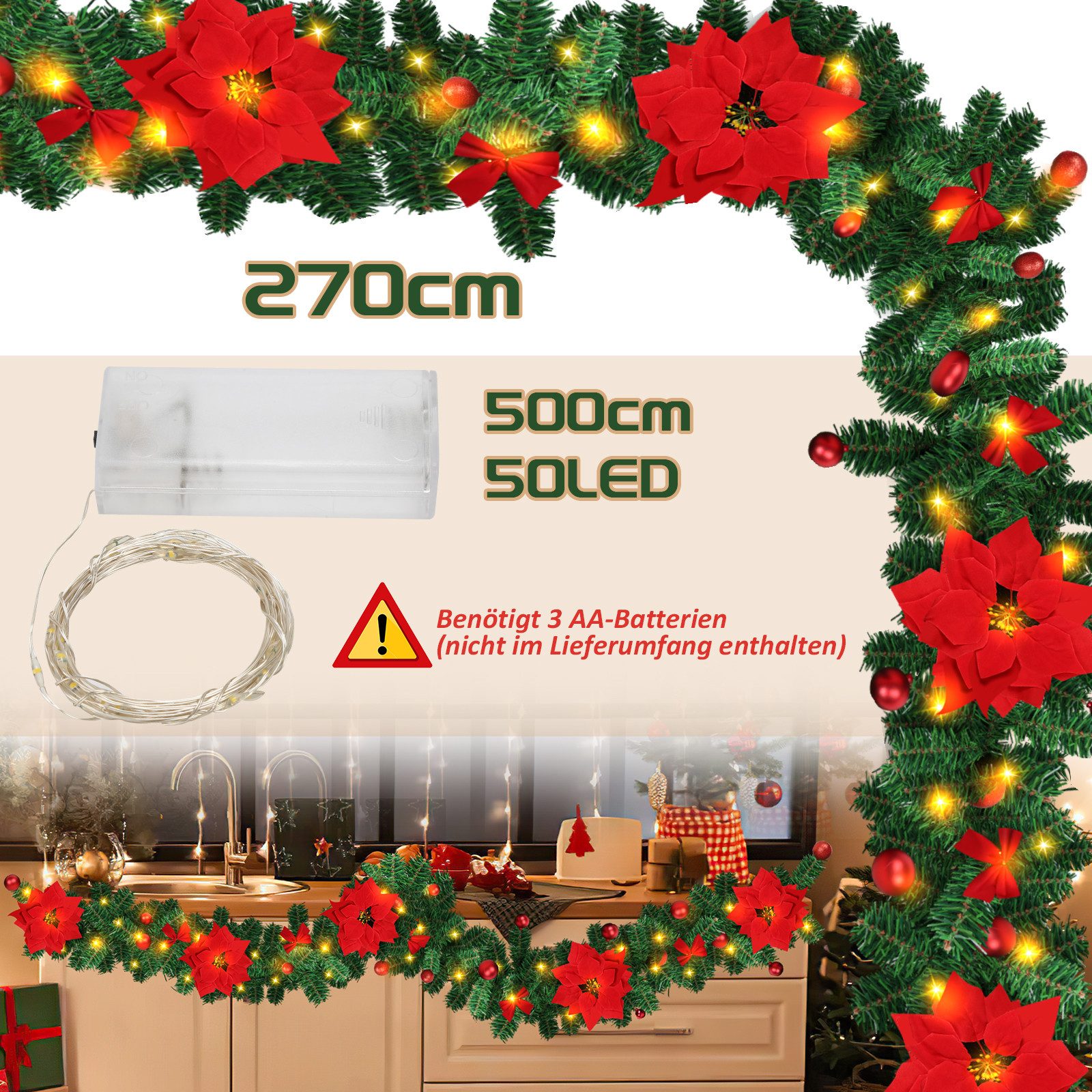 Kunstgirlande 2.7M Weihnachtsgirland Tannengirland Weihnachtdekoration Trep günstig online kaufen