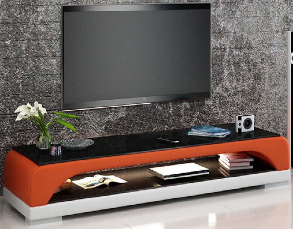 Xlmoebel Sideboard RTV TV Sideboard mit Leder-Glas-Kombination und Stauraum (Sideboard, Sideboard), Hergestellt in Europa
