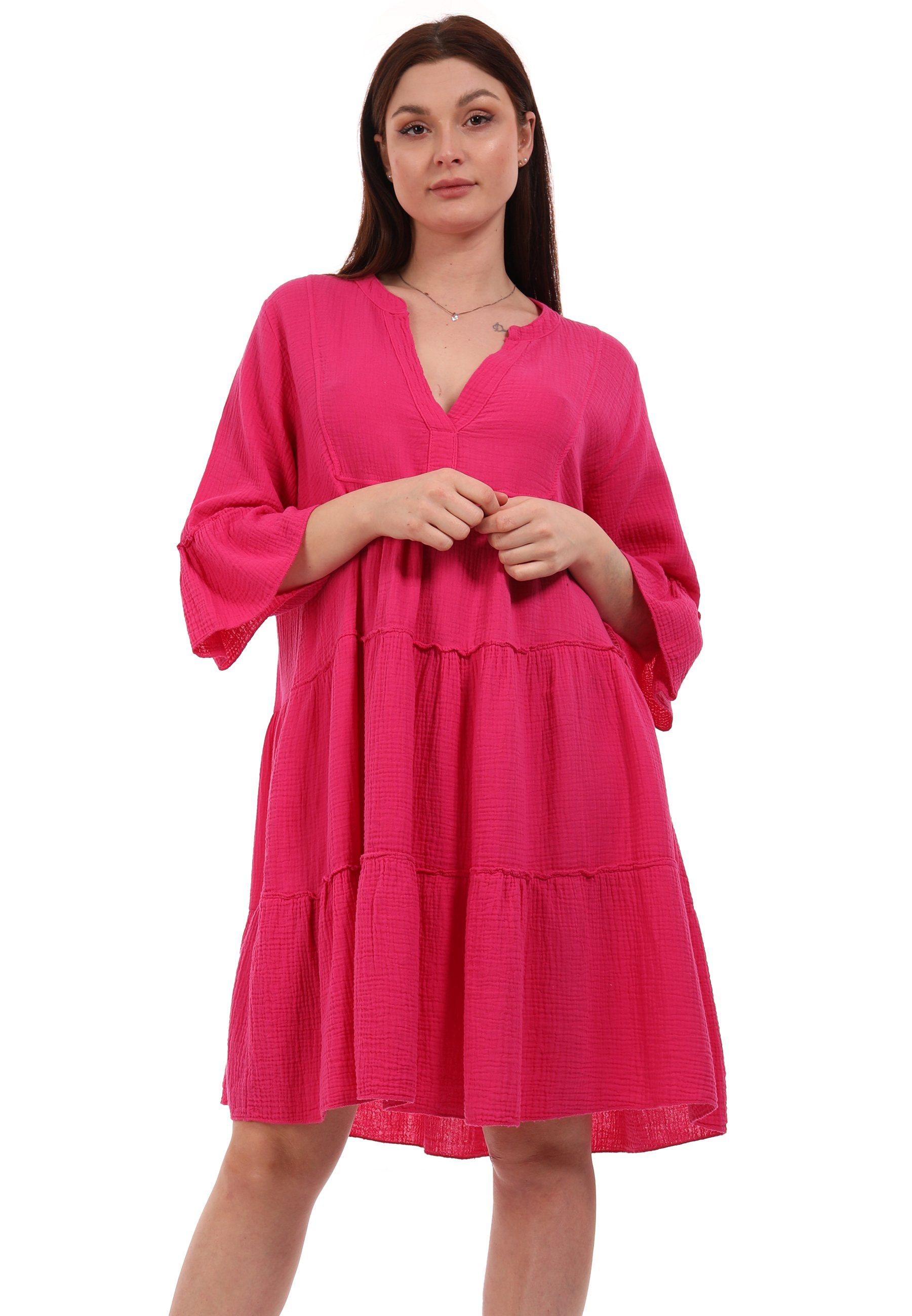 YC Fashion & Style Tunikakleid Tunika Kleid mit Volant Herrlich weicher  Musselin in vielen Farben One Size (1-tlg) mit Volants