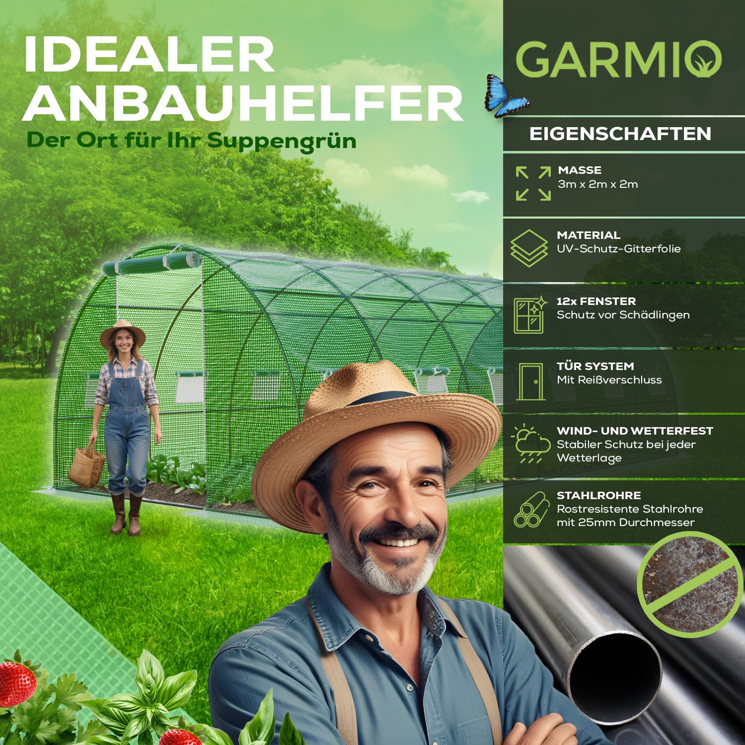 GARMIO Gewächshaus Foliengewächshaus, ...