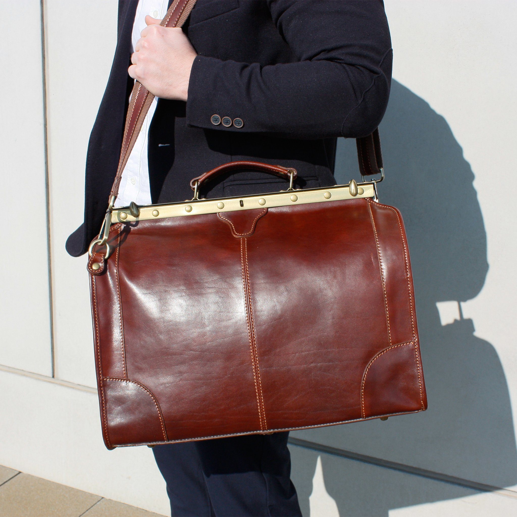 Weekender Made in Italy, Leder, echt PEPE, Maulbügel Braun lePelou