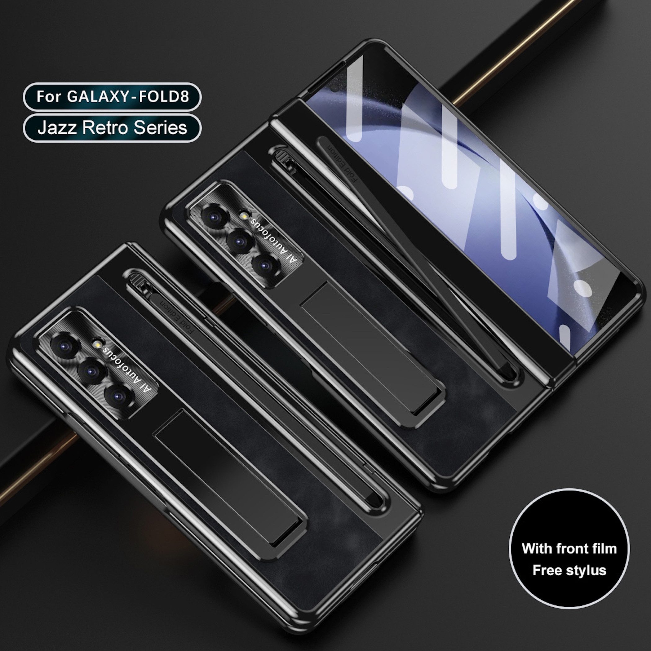 Wigento Handyhülle Klapphülle + H9 Display Glas Samsung Galaxy Z Fold8 Ultra 5G Schwarz 8,00 Zoll und 6,50 Zoll, Display Pen, Standfunktion – Bild 5 von 5