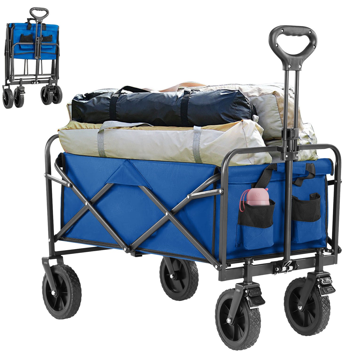 SURFOU Bollerwagen Bollerwagen Faltbar Zusammenfaltbar Strandkarren 200L Transportwagen (Zusammenklappbarer), 150KG für Alle Gelände Klappbarer Handwagen Strand Camping Einkaufen