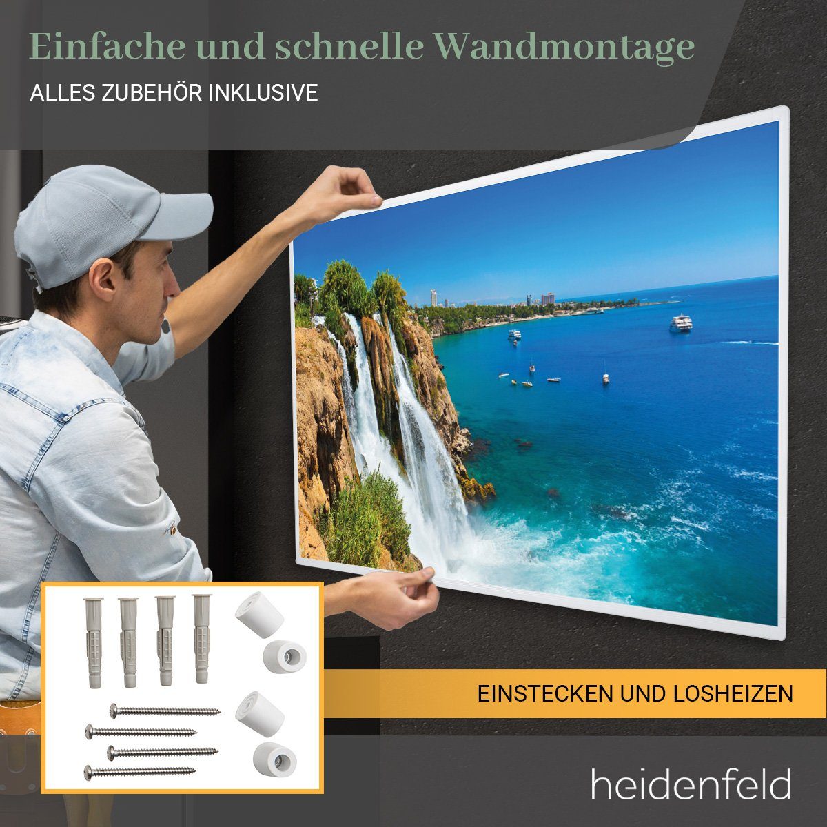 Infrarotheizung HF-HP105 Heidenfeld 1000 Bild inkl. 10 Wand Heizung Thermostat, Köln Garantie - Heizkörper 300 - Infrarot Fenster-Auf-Erkennung, - Elektroheizung W J.