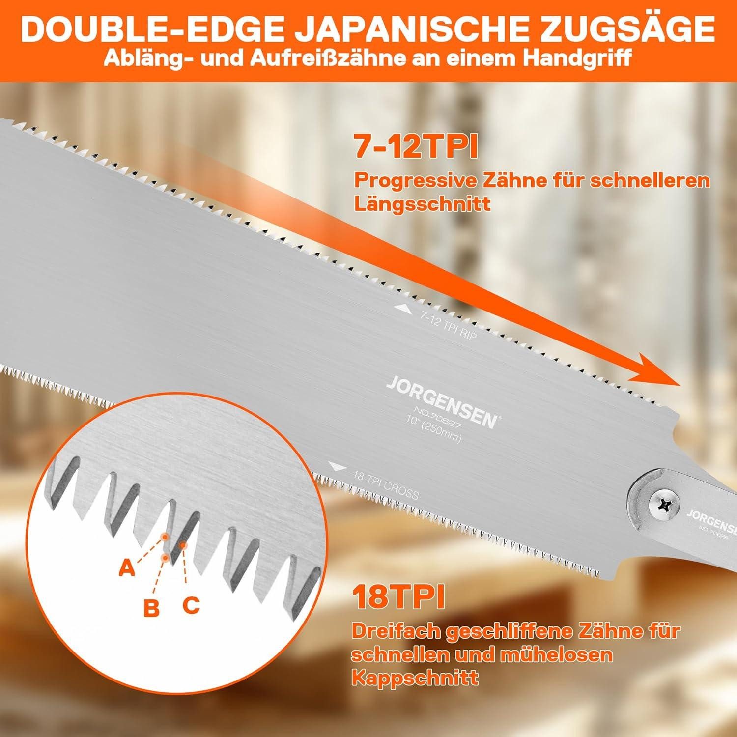 Thumbnail - LuxusKollektion Multitool 250mm Japansäge mit 0,5mm SK5 Klinge, doppelte Kante Handsäge