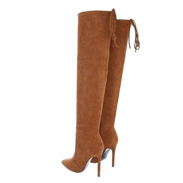 Ital-Design Damen Party & Clubwear Overkneestiefel Pfennig-/Stilettoabsatz High-Heel Stiefel in Camel