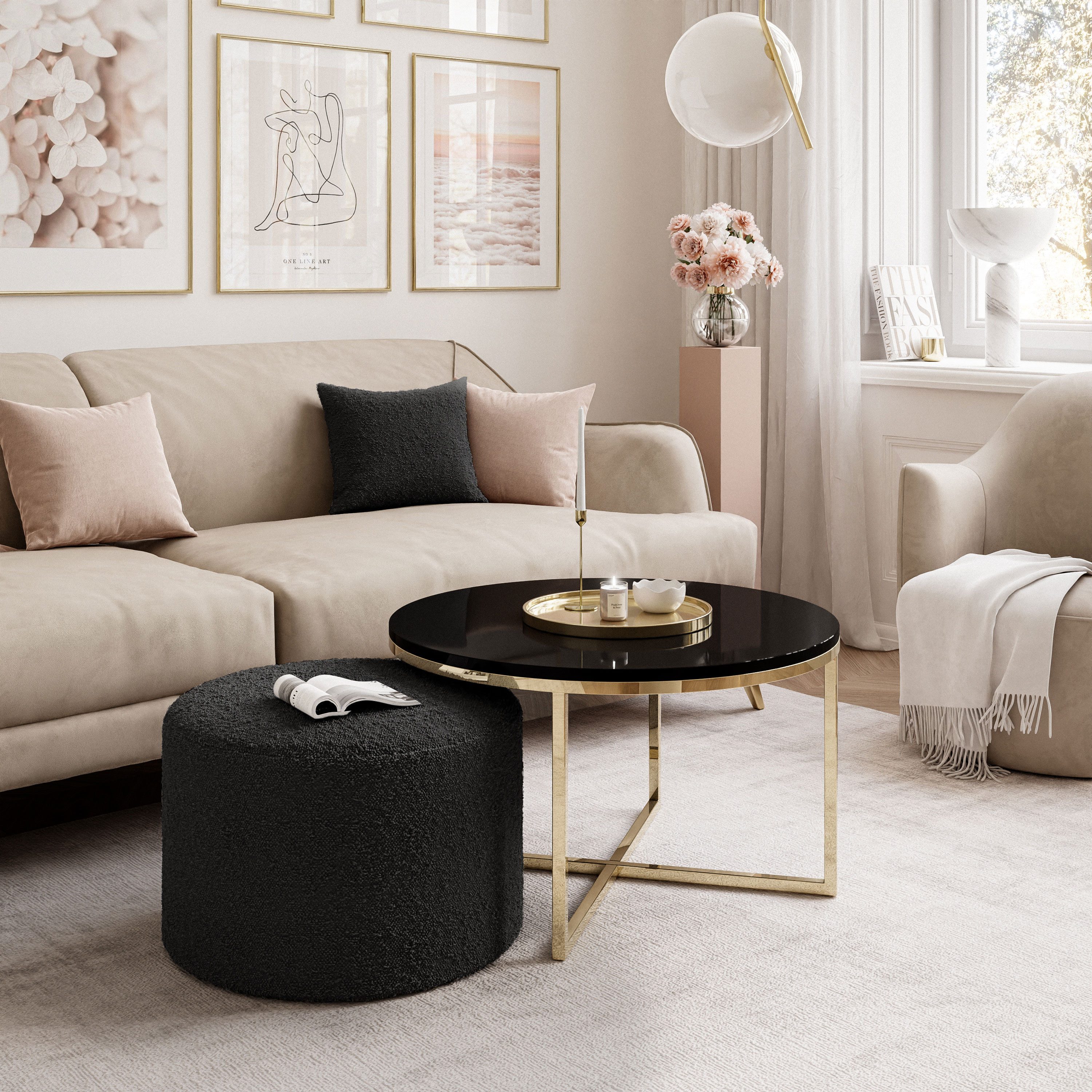 Lookway Couchtisch CIRI-X mit Hocker (Couchtisch mit einem Hocker), Durchmesser: ⌀70 cm