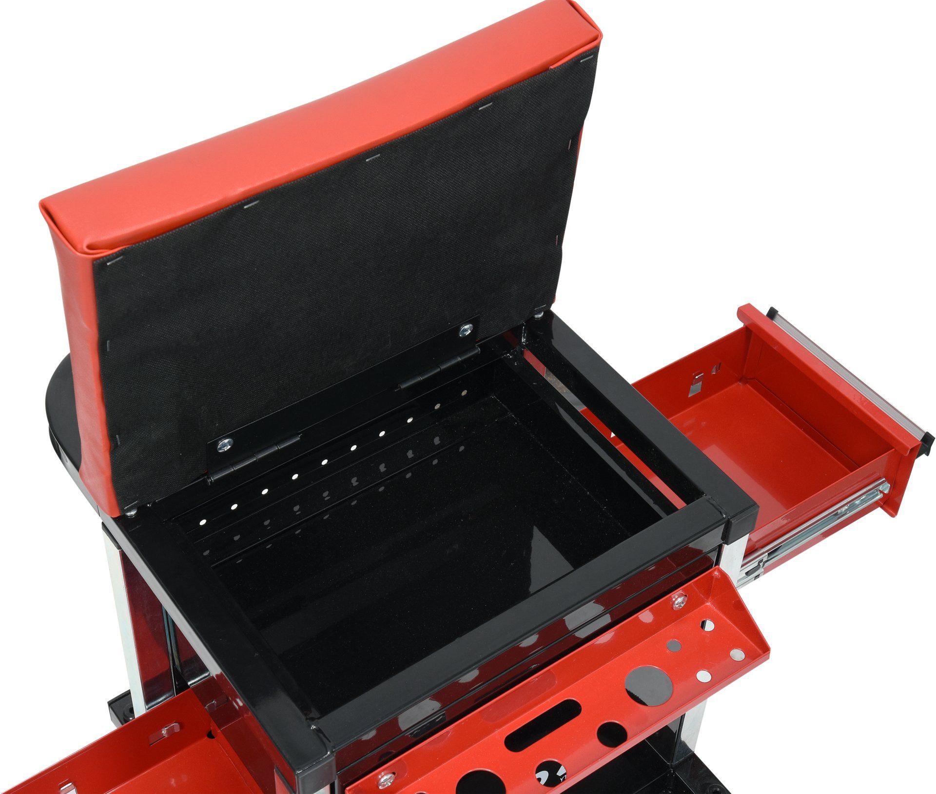 Yato Montagehocker Werkstatthocker, Werkstattstuhl 530x470x360mm mit Schubladen bis 150kg