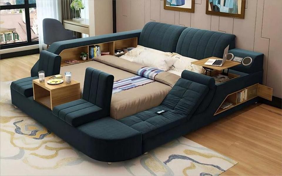 Xlmoebel Multimediabett Dunkelblaues Multifunktionsbett aus Holzwerkstoff von XLMOEBEL (Multimediabett, 1-tlg., Multifunktionsbett Dunkelblau), Made in Europa