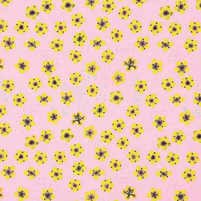 Stoff Lillestoff Bio Jersey Butterblumy Blumen Tupfen rosa gelb 1,5m Breite, allergikergeeignet