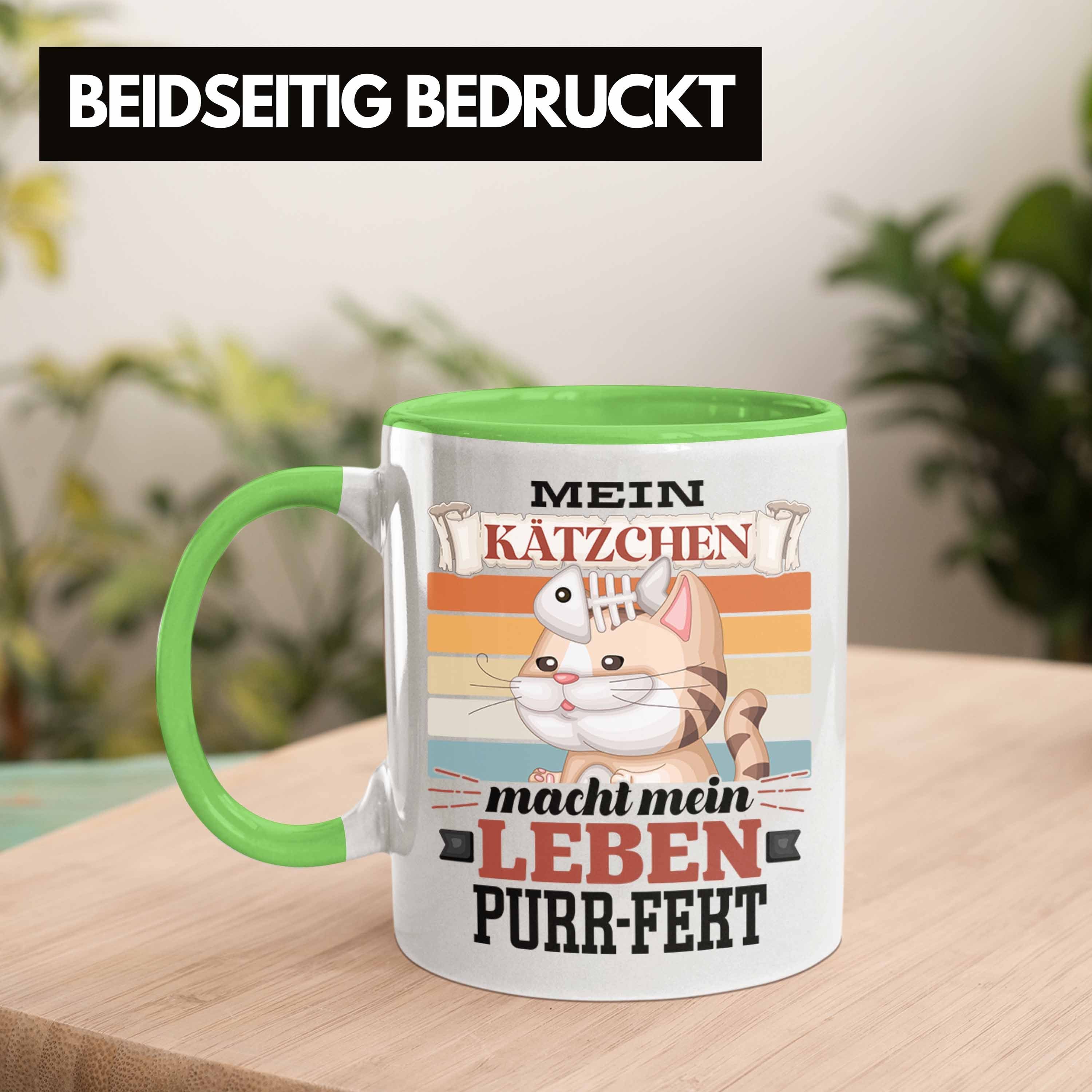 Trendation Tasse Katze Tasse Geschenkidee für Grün Papa Geschenk Katzen-Mama Katzenli Spruch