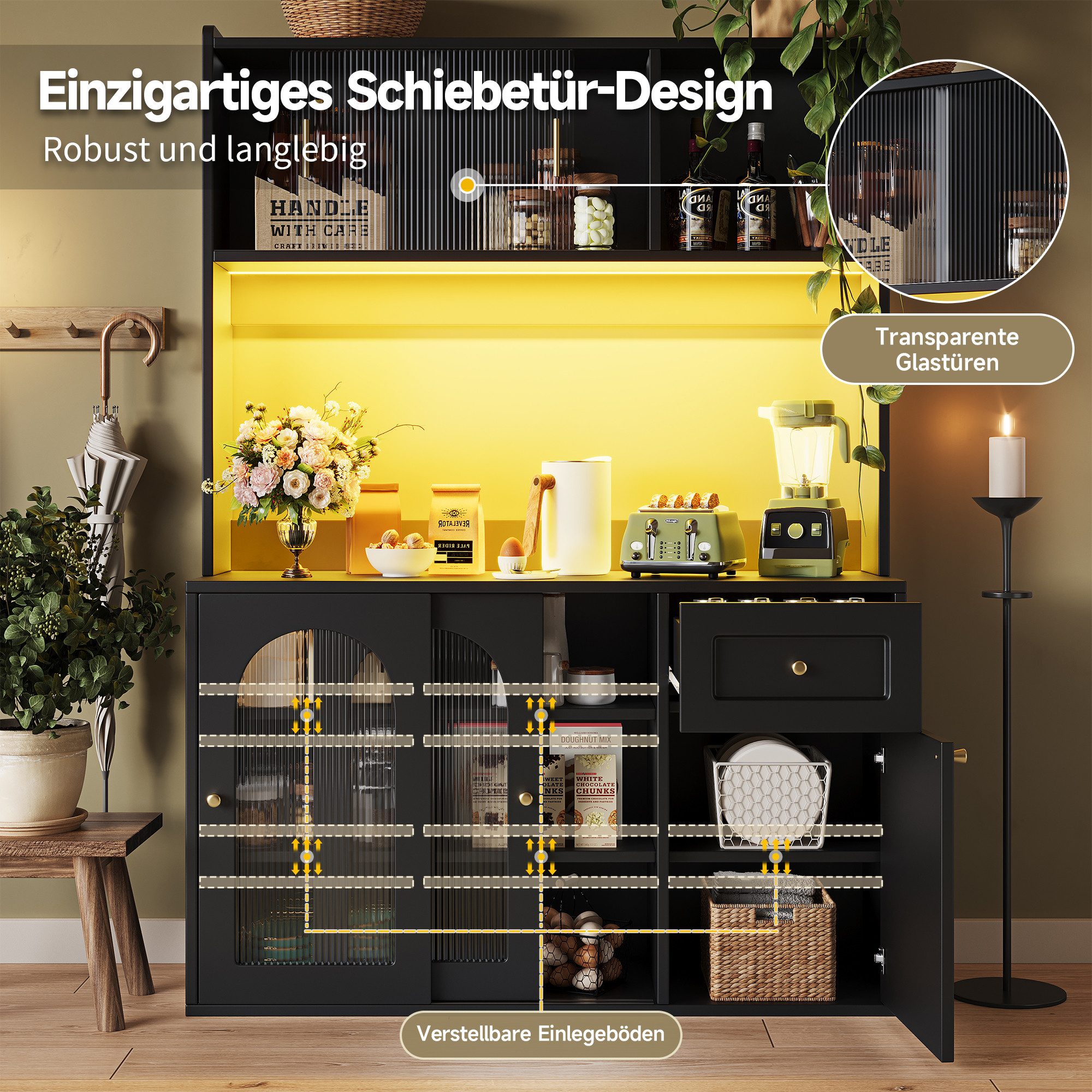 Odikalo Küchenbuffet Küchenschrank Anrichte Hochschrank Buffetschrank Vitrine Sideboard – Bild 5 von 5