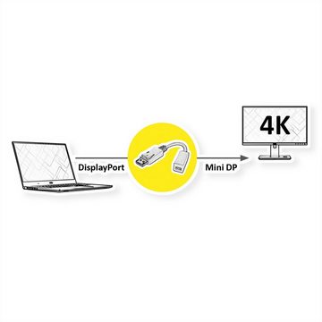ROLINE DisplayPort Adapter, DP Stecker - Mini DP Buchse Audio- & Video-Adapter DisplayPort Männlich (Stecker) zu Mini DisplayPort Weiblich (Buchse), 15.0 cm