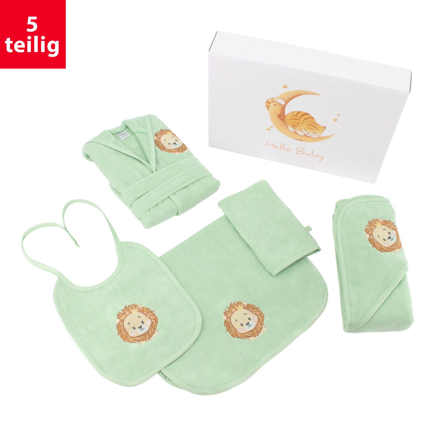 celodoro Babybademantel Baby Bade Geschenk Set 5-teilig, Baumwolle