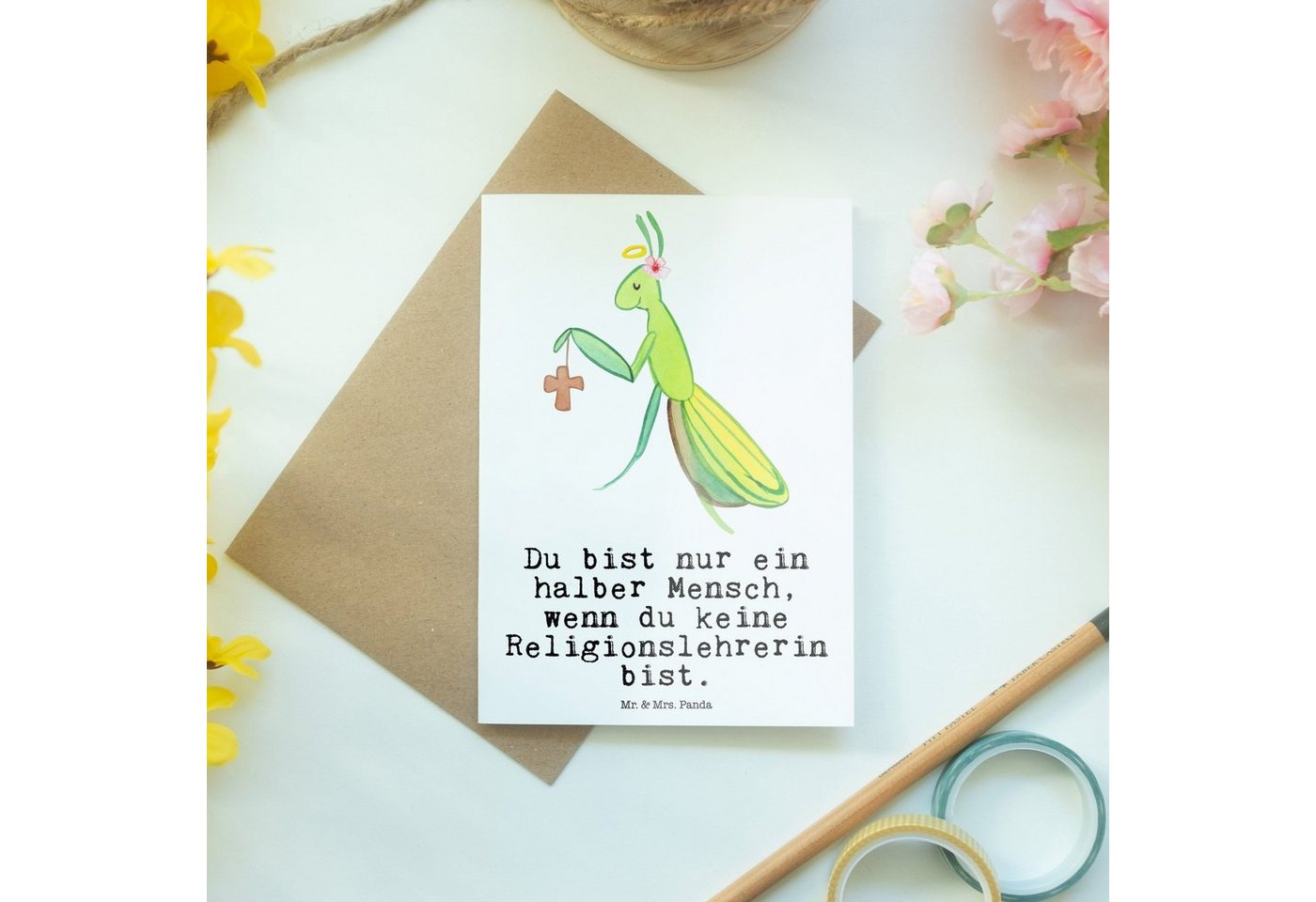 Thumbnail - Mr. & Mrs. Panda Grußkarte Religionslehrerin Herz - Weiß - Geschenk, Klappkarte, Karte, Schule, Herzberührende Sprüche