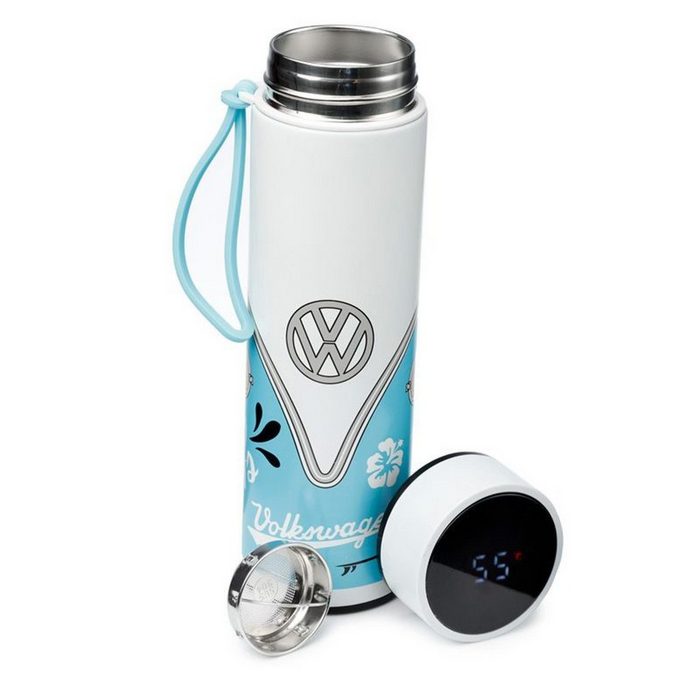 Puckator Thermoflasche Volkswagen VW T1 Bulli Surf wiederverwendbare Thermo Isolier- Edestahl Trinkflasche mit Digital Thermometer 450ml