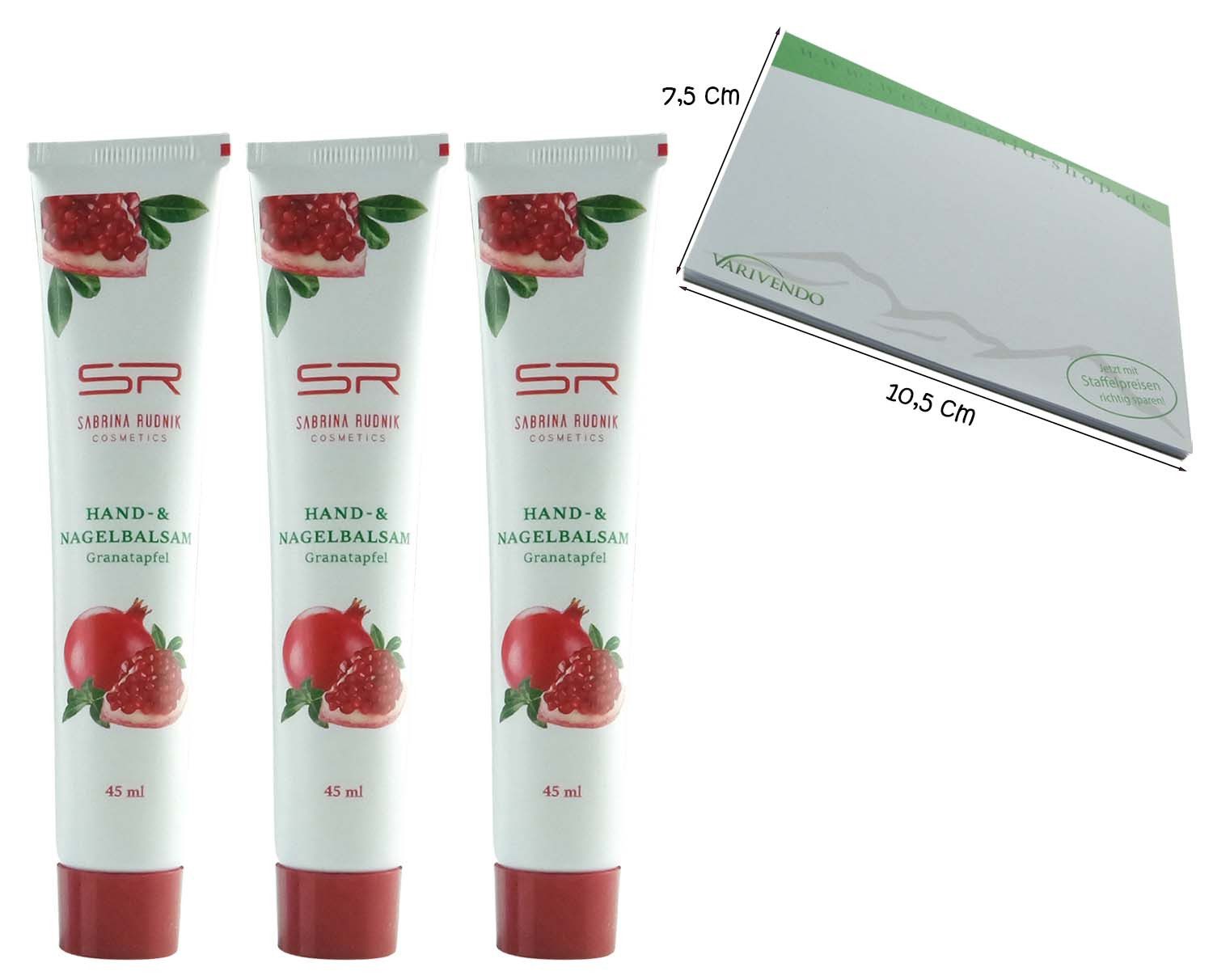 varivendo Handcreme 3x Hand- & Nagelbalsam 45ml Granatapfel Handcreme Set Tuben, 3-tlg., Handbalsam Handcreme Nagelpflege Hautpflege Creme