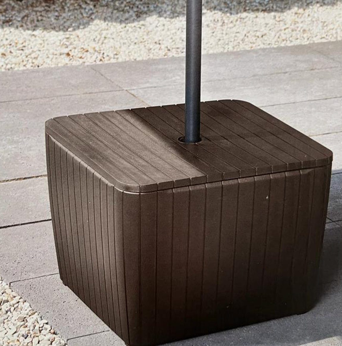 Beistelltisch Keter für Gartenbox Schirmständer Holzoptik Sonnenschirmsockel Abdeckung/ braun "Jade"