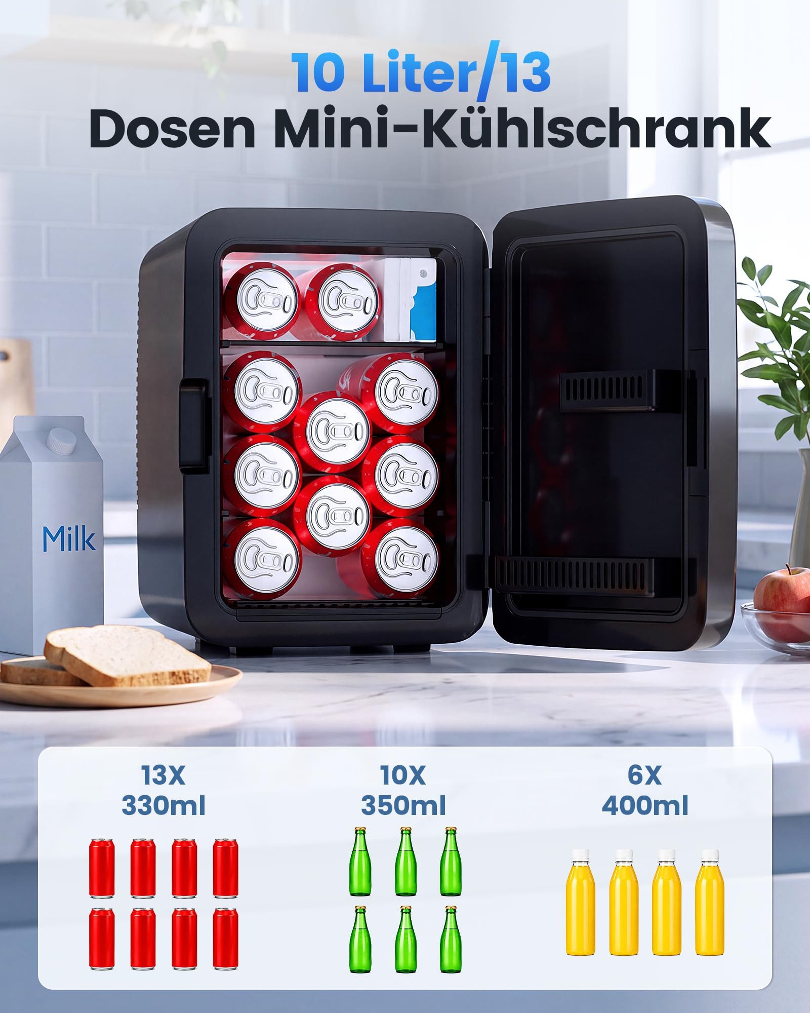 Kismile Kühlbox 10L Mini-Kühlschrank, tragbarer kleiner Kühlschrank für Zimmer, 10 l, Skincare Cooler mit AC/DC-Adapter, leiser Kosmetikkühlschrank – Bild 3 von 5
